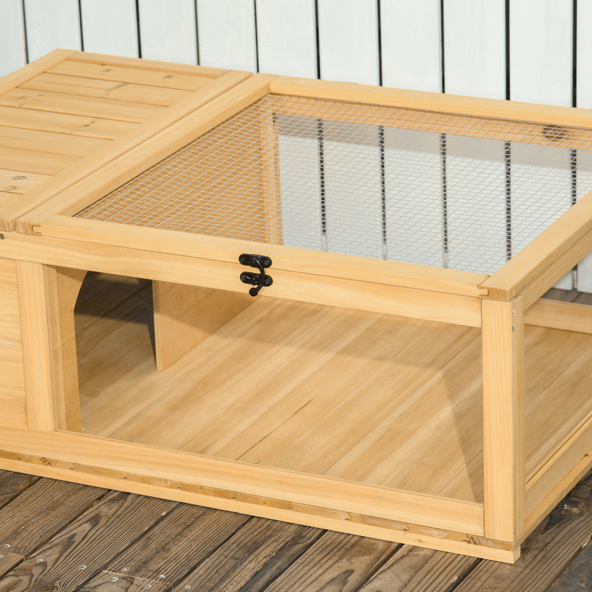 PawHut Tortoise House, Small Reptile Wooden House, with Mesh Roofs, Side Panels, for Turtles, Lizards, Geckos and Snakes
