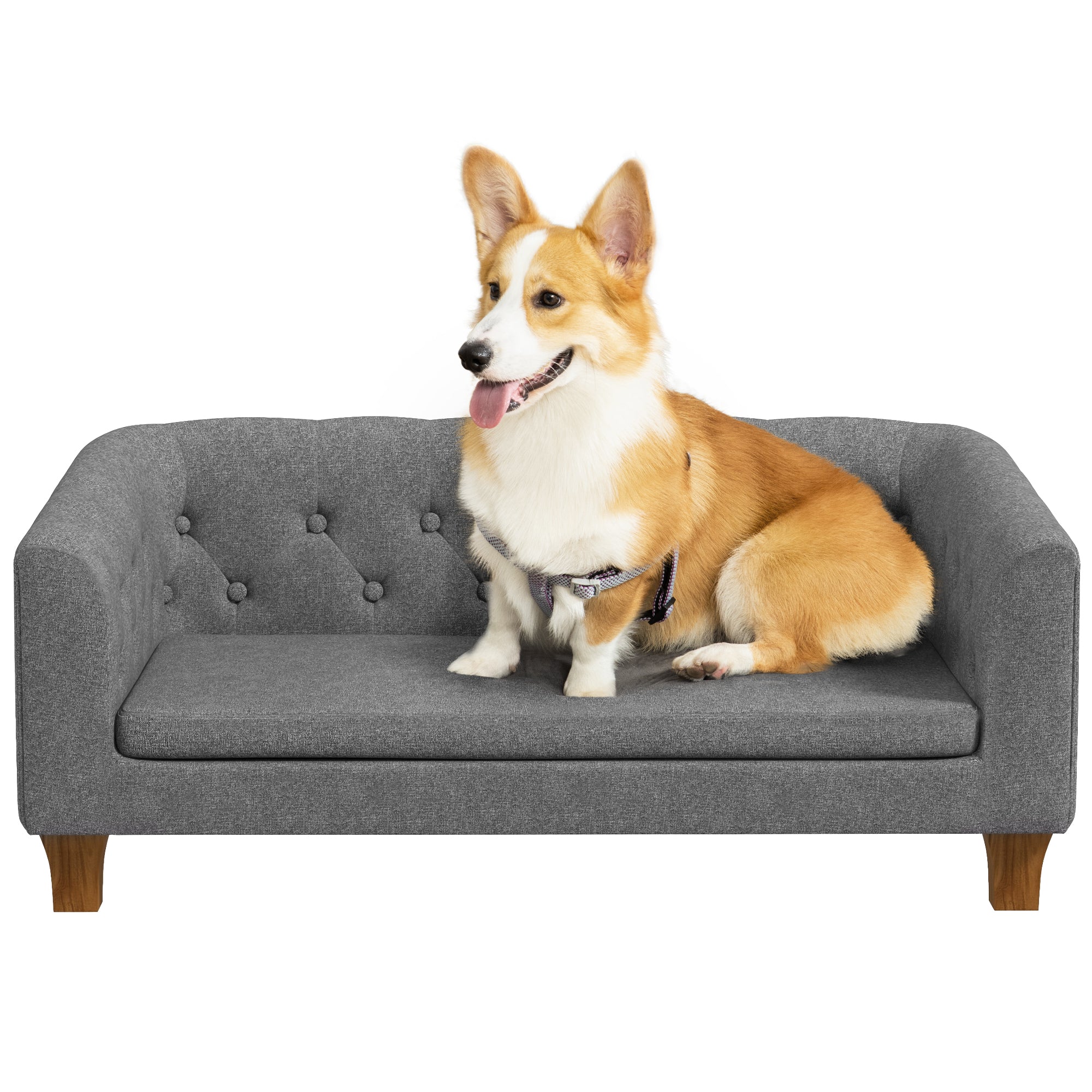 PawHut Dog Sofa Bed w/ Soft Cushion for Medium Dogs - Grey - North Peak Garden Furniture