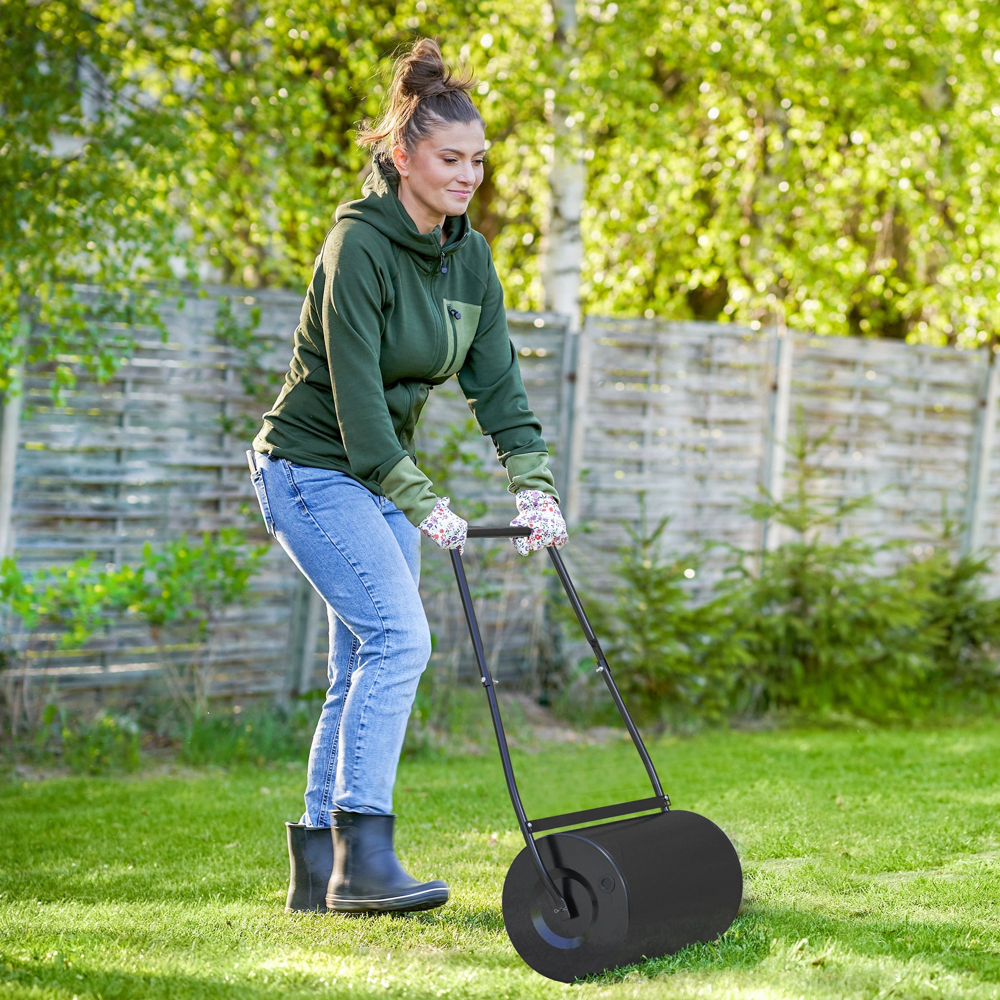 DURHAND 38L Heavy Duty Water or Sand Filled Garden Steel Lawn Roller Drum Φ50cm Black - North Peak Garden Furniture