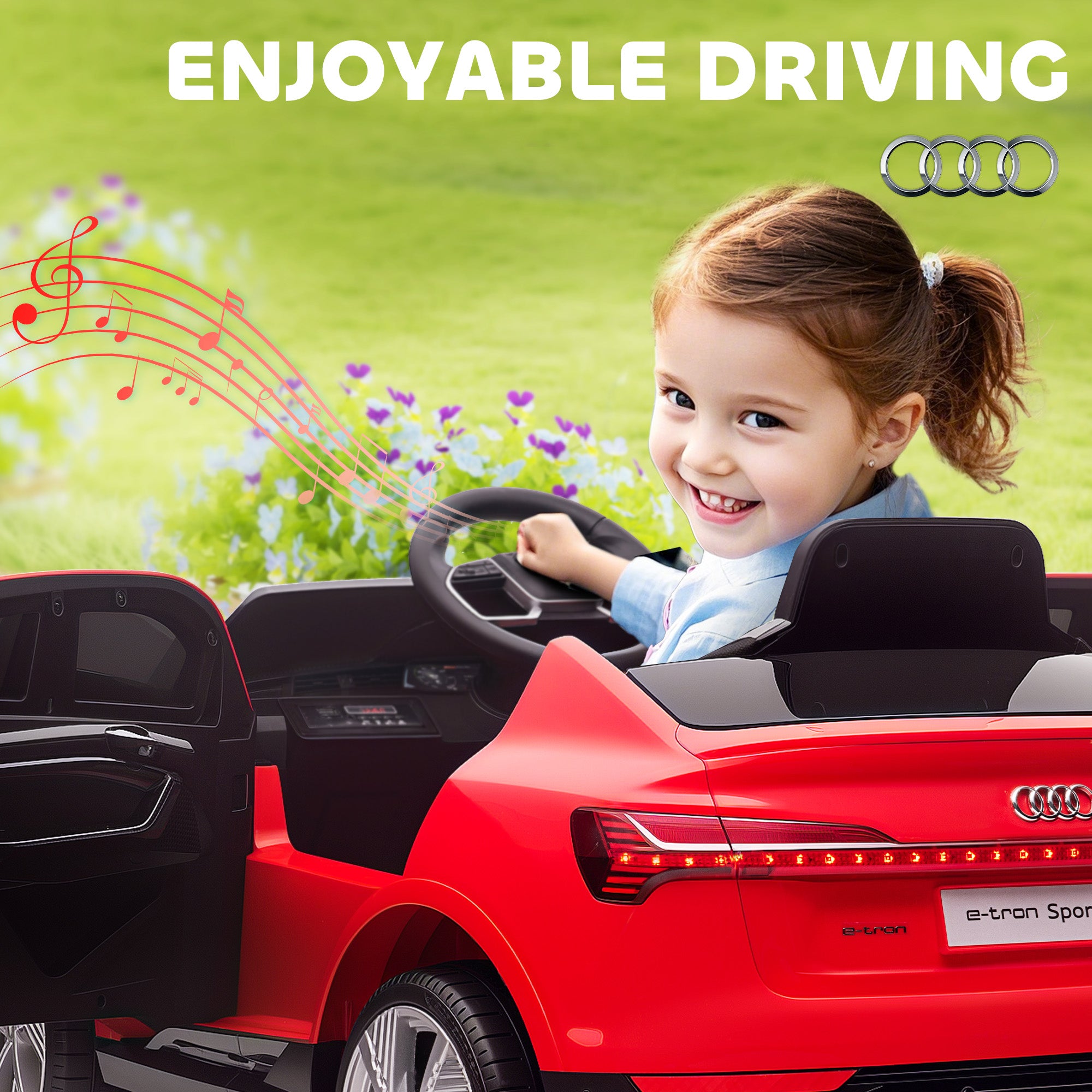 HOMCOM Audi E-tron Licensed 12V Kids Electric Ride On Car with Parental Remote Music Lights MP3 Suspension Wheels for 3-5 Years Red