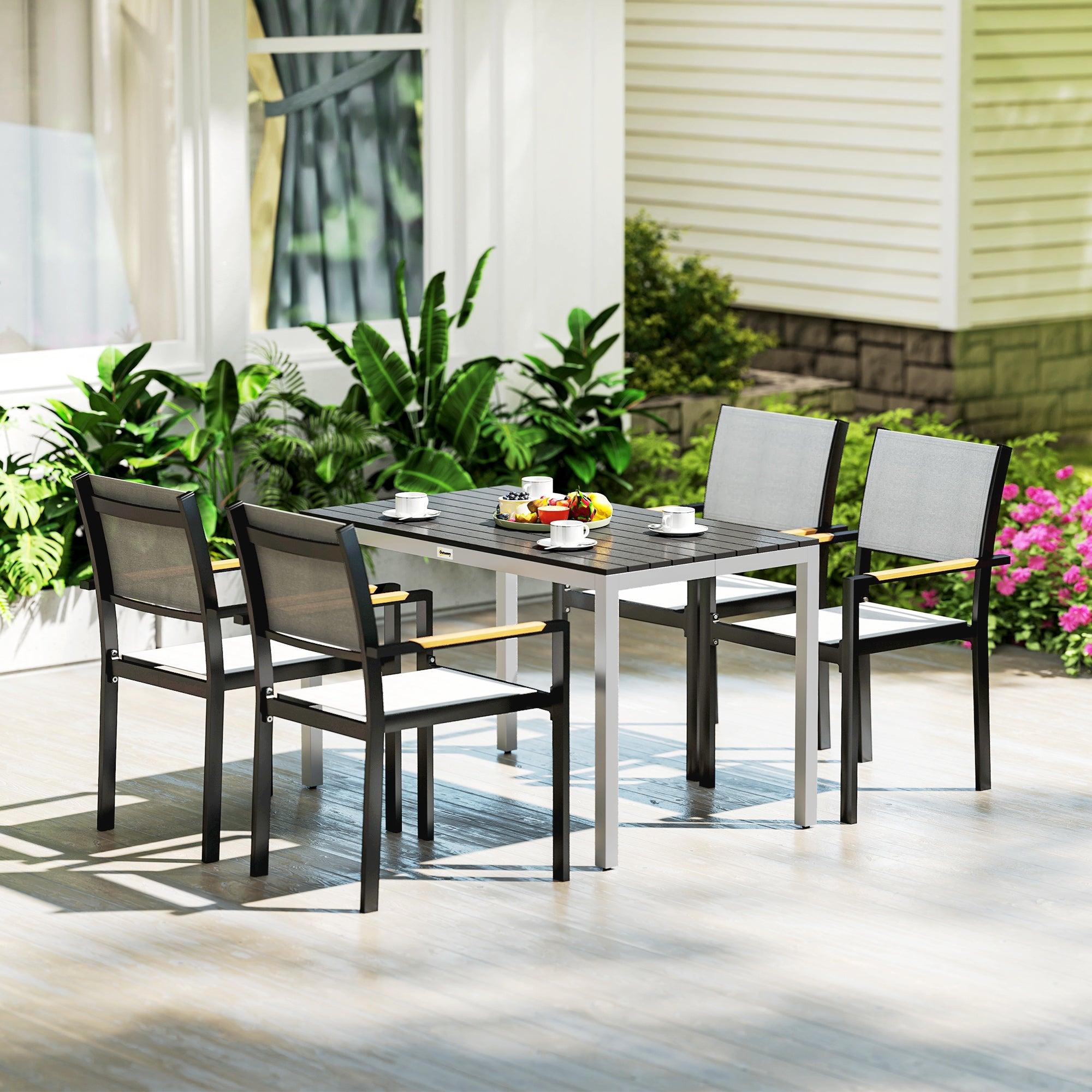 Outsunny Garden Table for 4-6, 120 x 70 cm Outdoor Dining Table with Rust-Resistant Aluminium Frame, Easy Maintenance Slatted Top, for Patio, Terrace, Balcony, Black - North Peak Garden Furniture