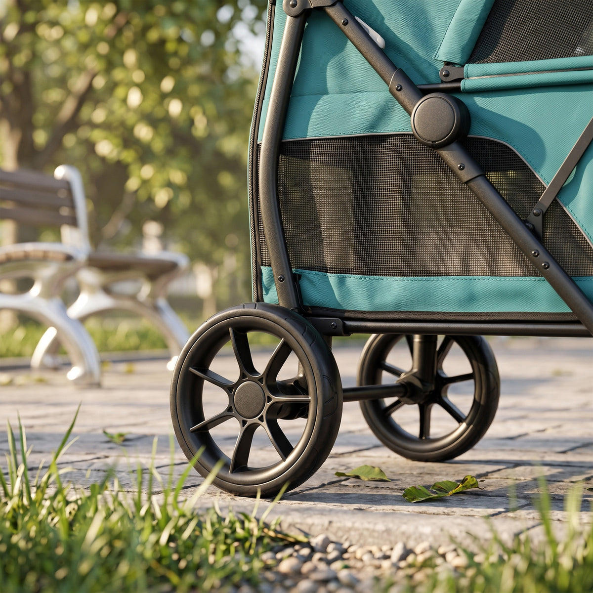 PawHut Dog Stroller, 3 Wheels Pet Stroller with Dual Entry, Easy One-Click Quick Fold, Mesh Windows, Washable Cushion