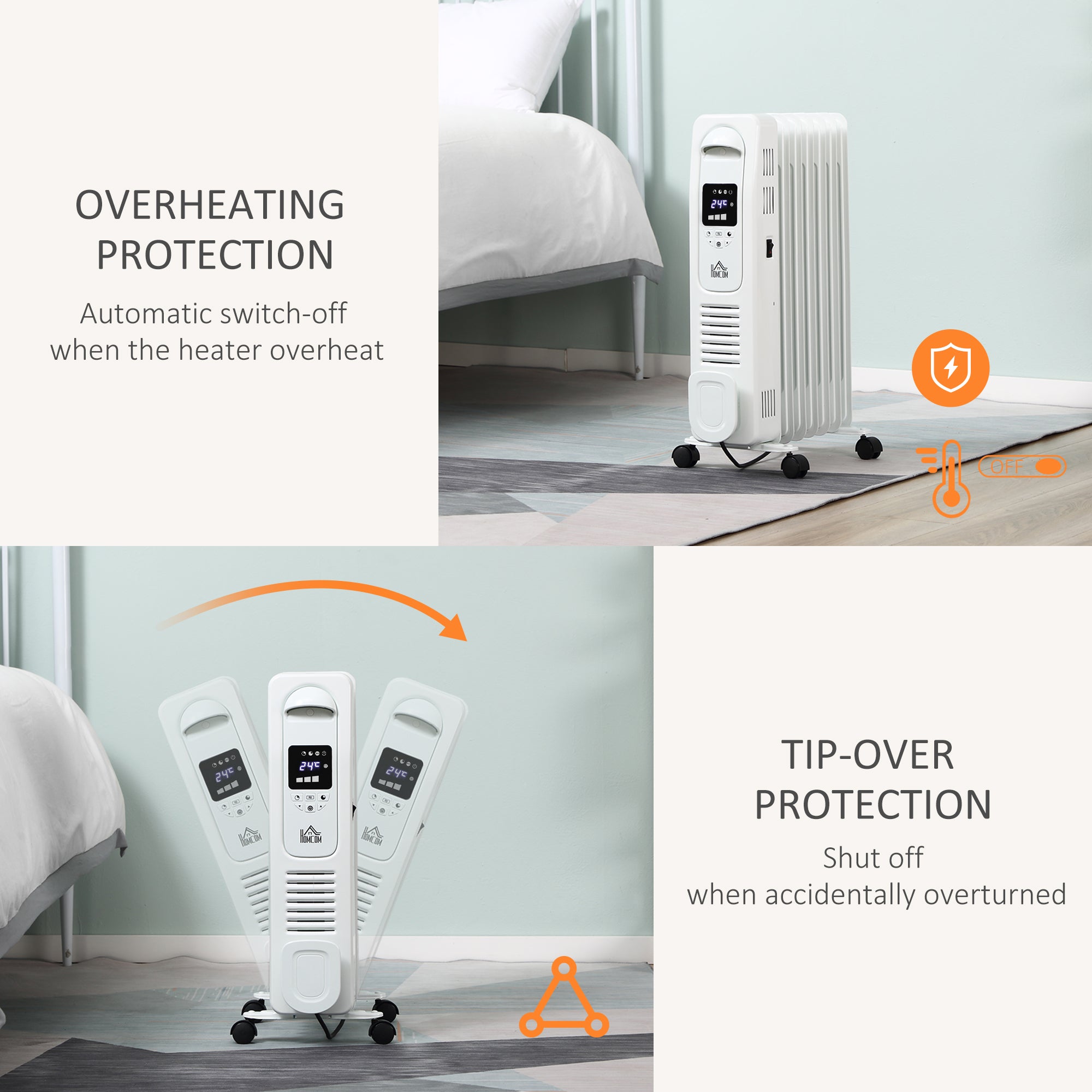HOMCOM 1500W Digital Oil Filled Radiator, 7 Fin, Portable Electric Heater with LED Display, Built-in Timer, 3 Heat Settings, Safety Cut-Off and Remote Control, White - North Peak Garden Furniture