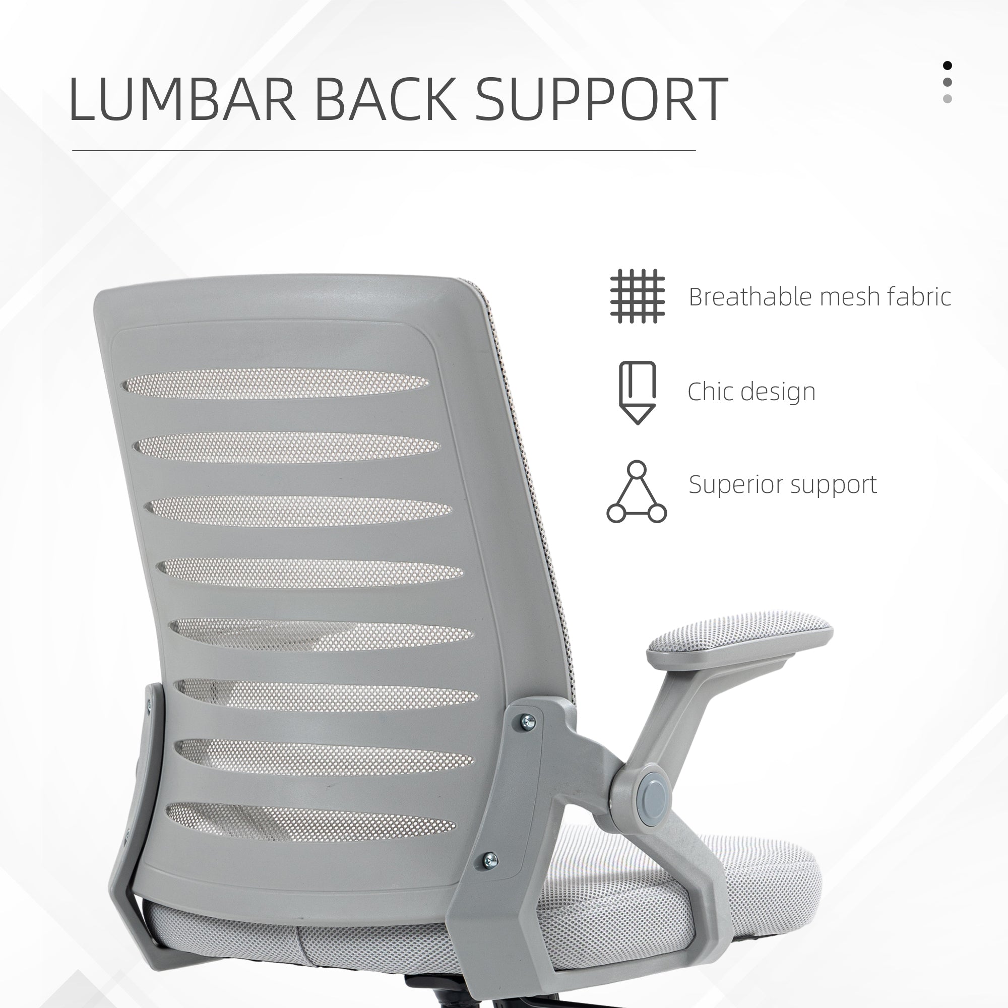 Vinsetto 44-53.5cm Adjustable Height Work Chair, with Mesh Back - Grey - North Peak Garden Furniture