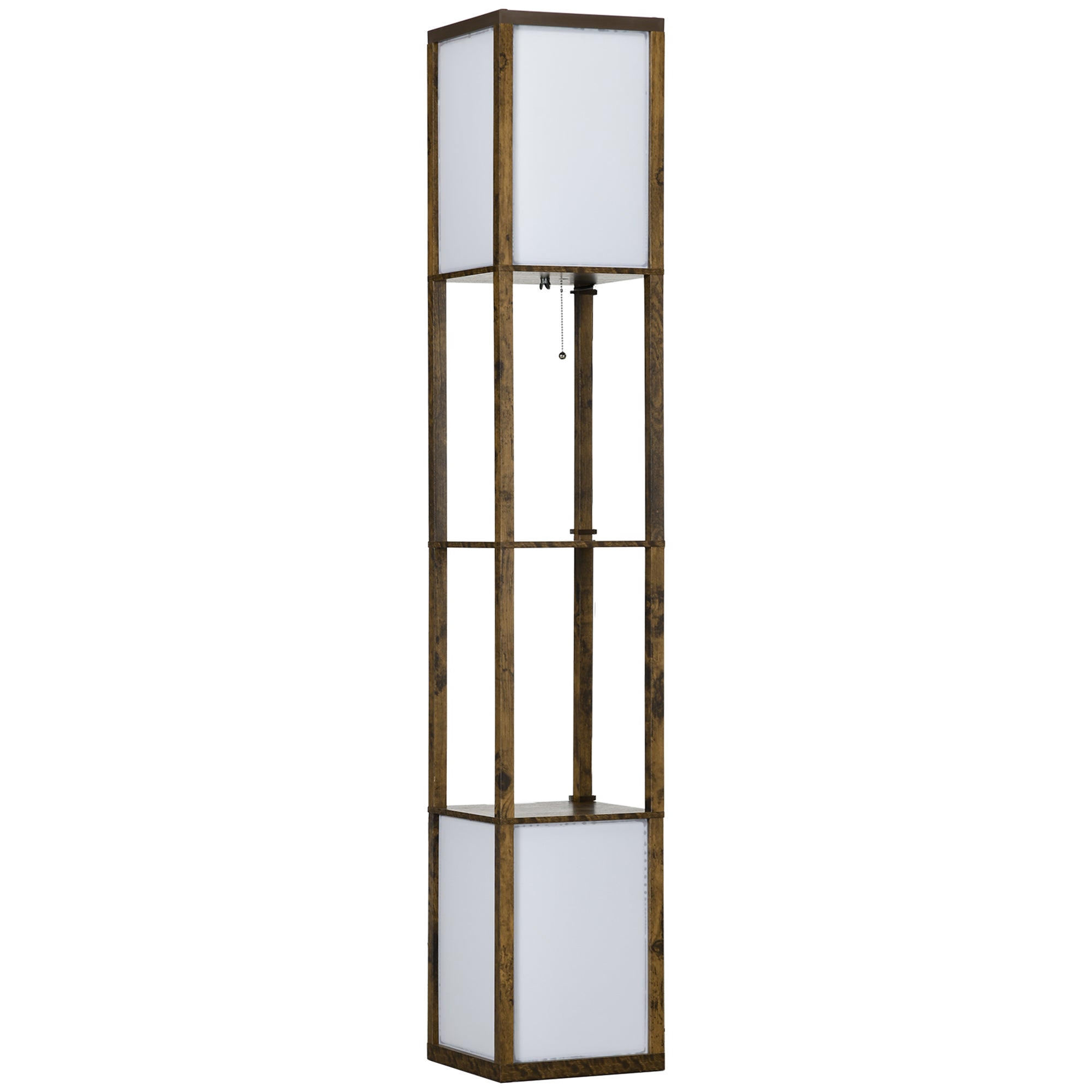 HOMCOM Modern Shelf Floor Lamp with Dual Ambient Light, Standing Lamp Living Room, Bedroom, 156cm, Brown - North Peak Garden Furniture