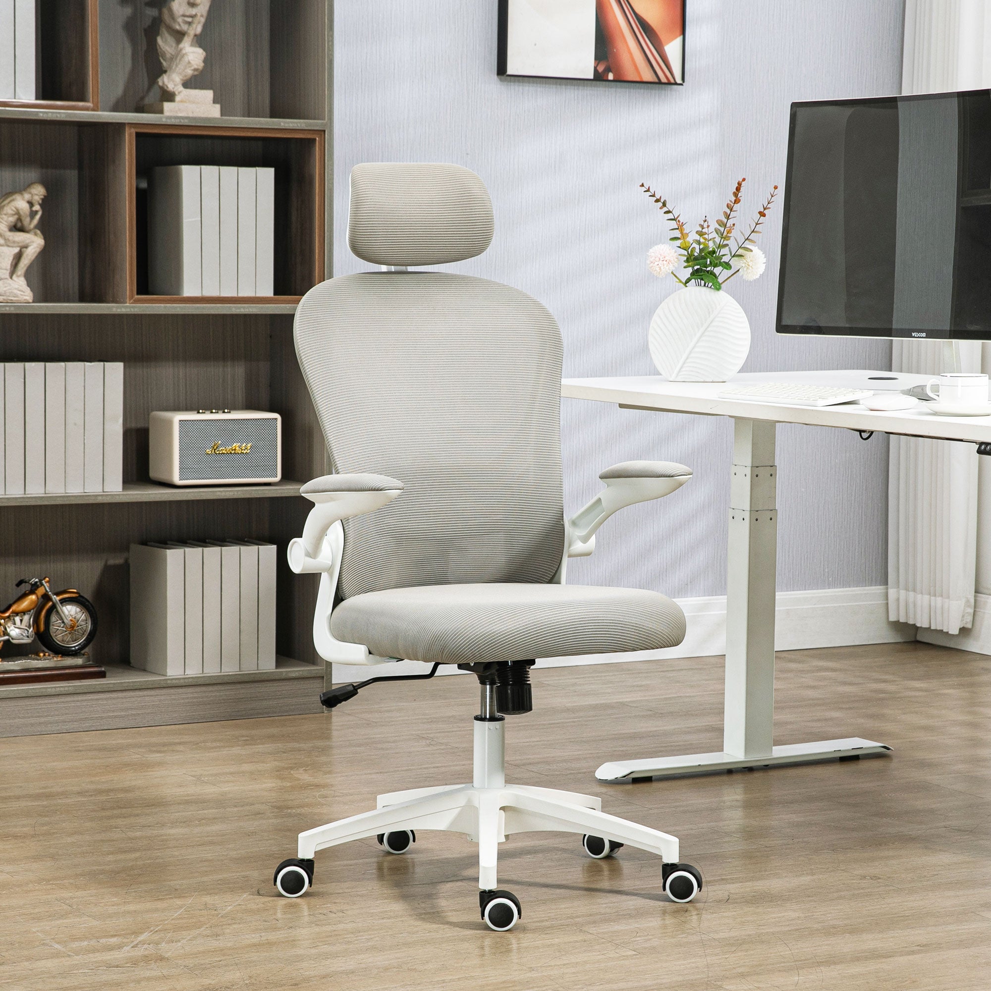 Vinsetto Multi-Adjustable Office Chair, with Lumbar Support, Headrest and Mesh Back - Grey - North Peak Garden Furniture