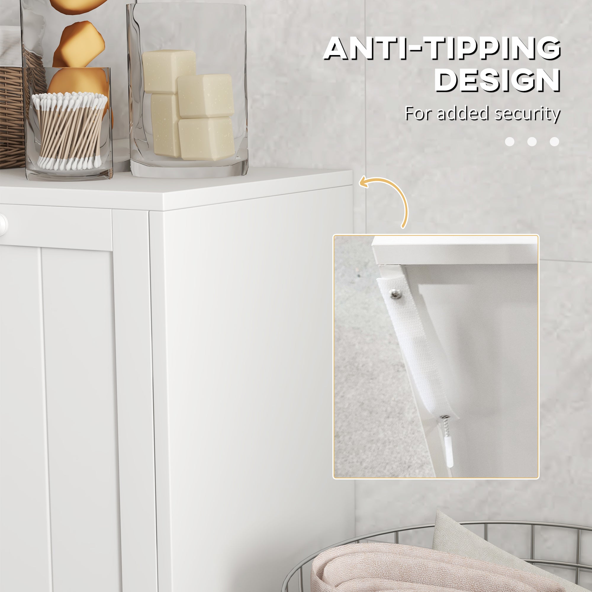 kleankin Double Hamper Laundry Storage Cabinet - White - North Peak Garden Furniture