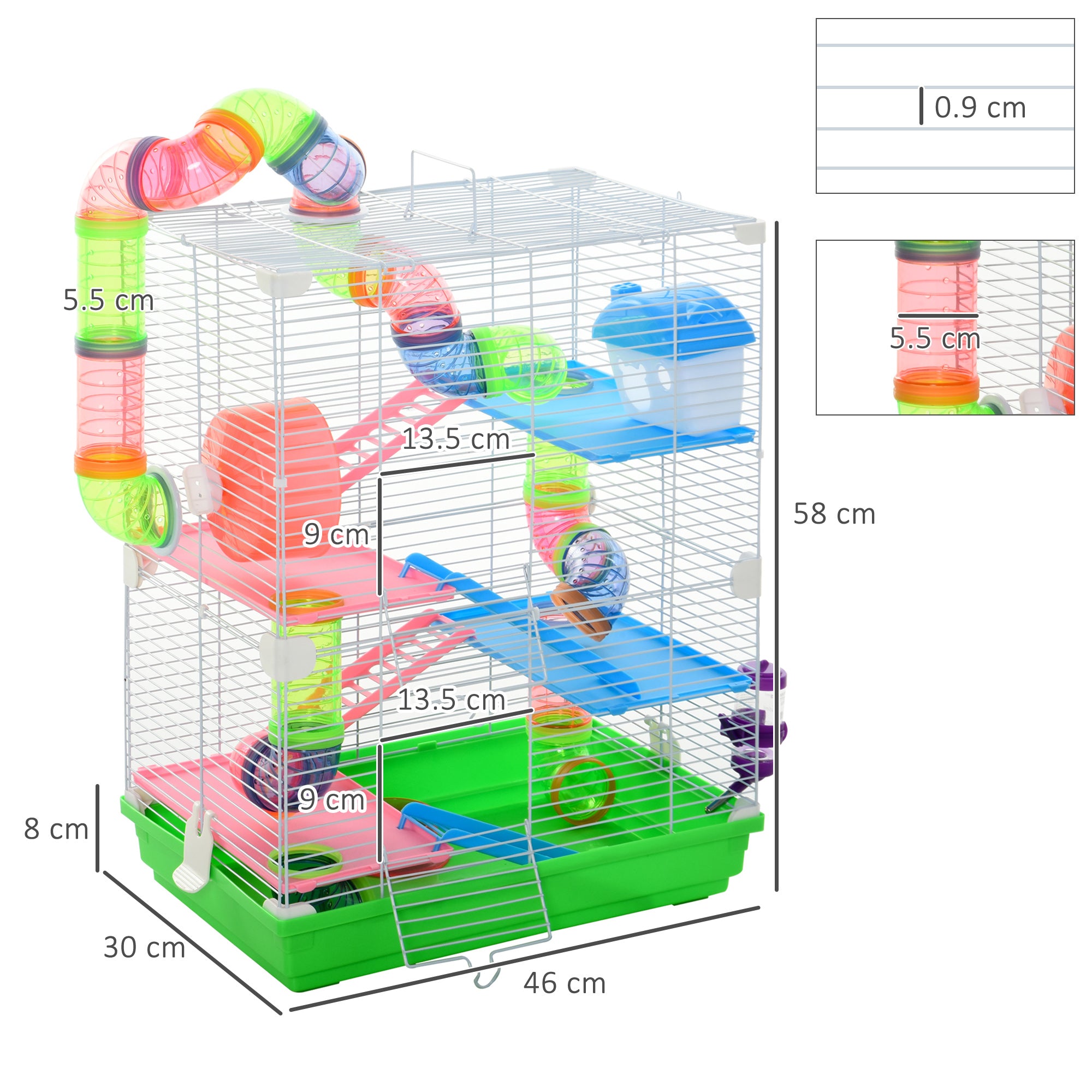 Pawhut 5 Tier Hamster Cage Carrier Habitat Small Animal House with Exercise Wheels Tunnel Tube Water Bottle Dishes House Ladder for Dwarf, Green - North Peak Garden Furniture