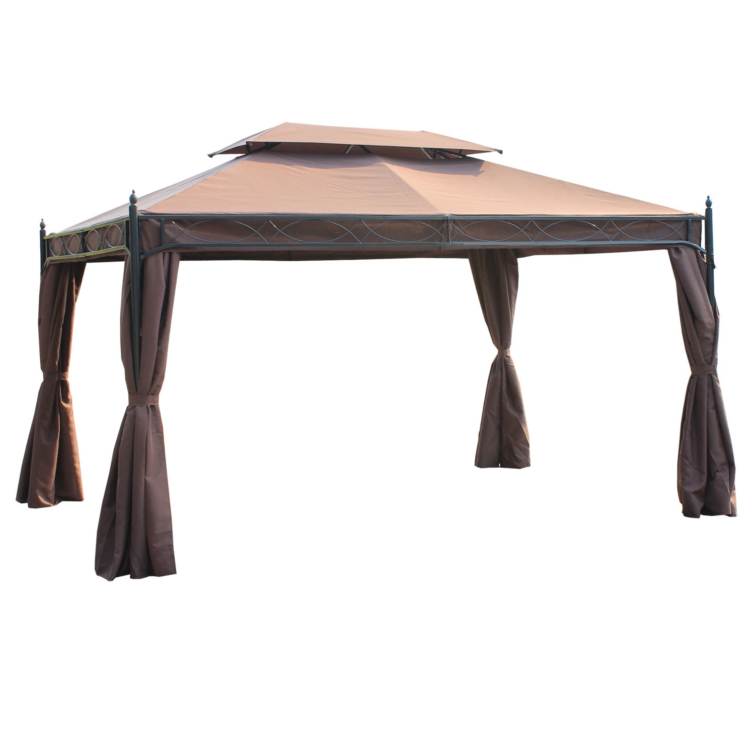 Outsunny 3 x 4m Garden Gazebo, Double Roof Marquee Canopy Shelter with Sidewalls, Solid Steel Frame for Garden, Lawn, Backyard and Deck - North Peak Garden Furniture