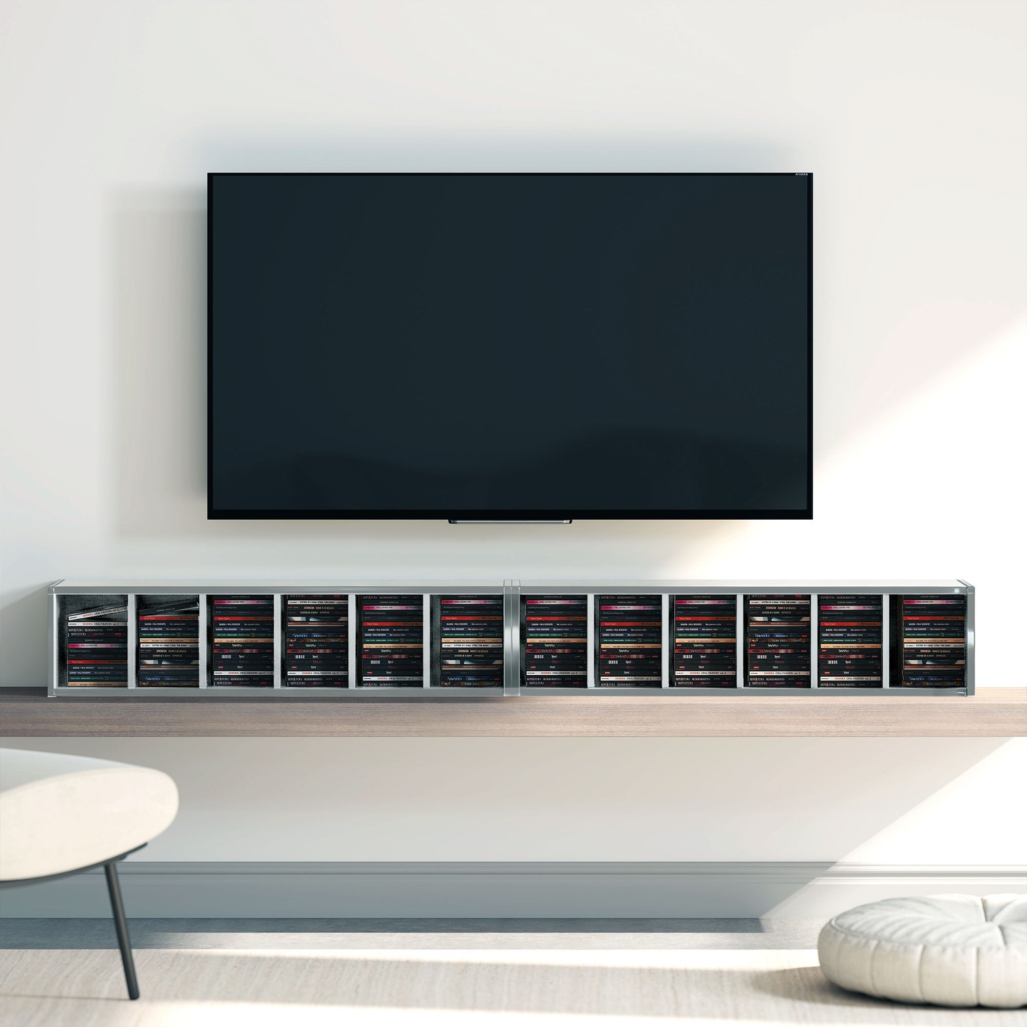 HOMCOM Set of 2 CD Media Display Shelf Unit Tower Rack with Adjustable Shelves, High Gloss Grey