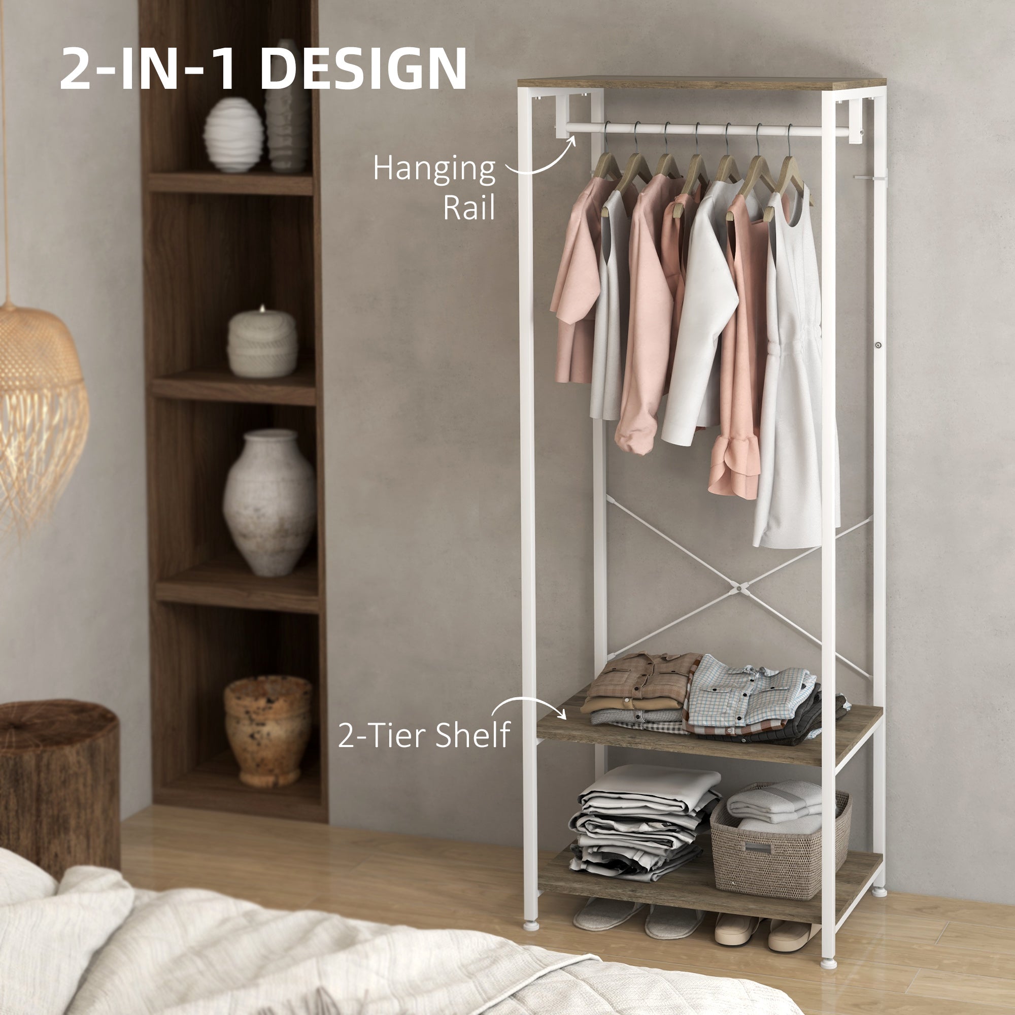 HOMCOM Hallway Coat Rack and Shoe Bench Tree - Grey - North Peak Garden Furniture