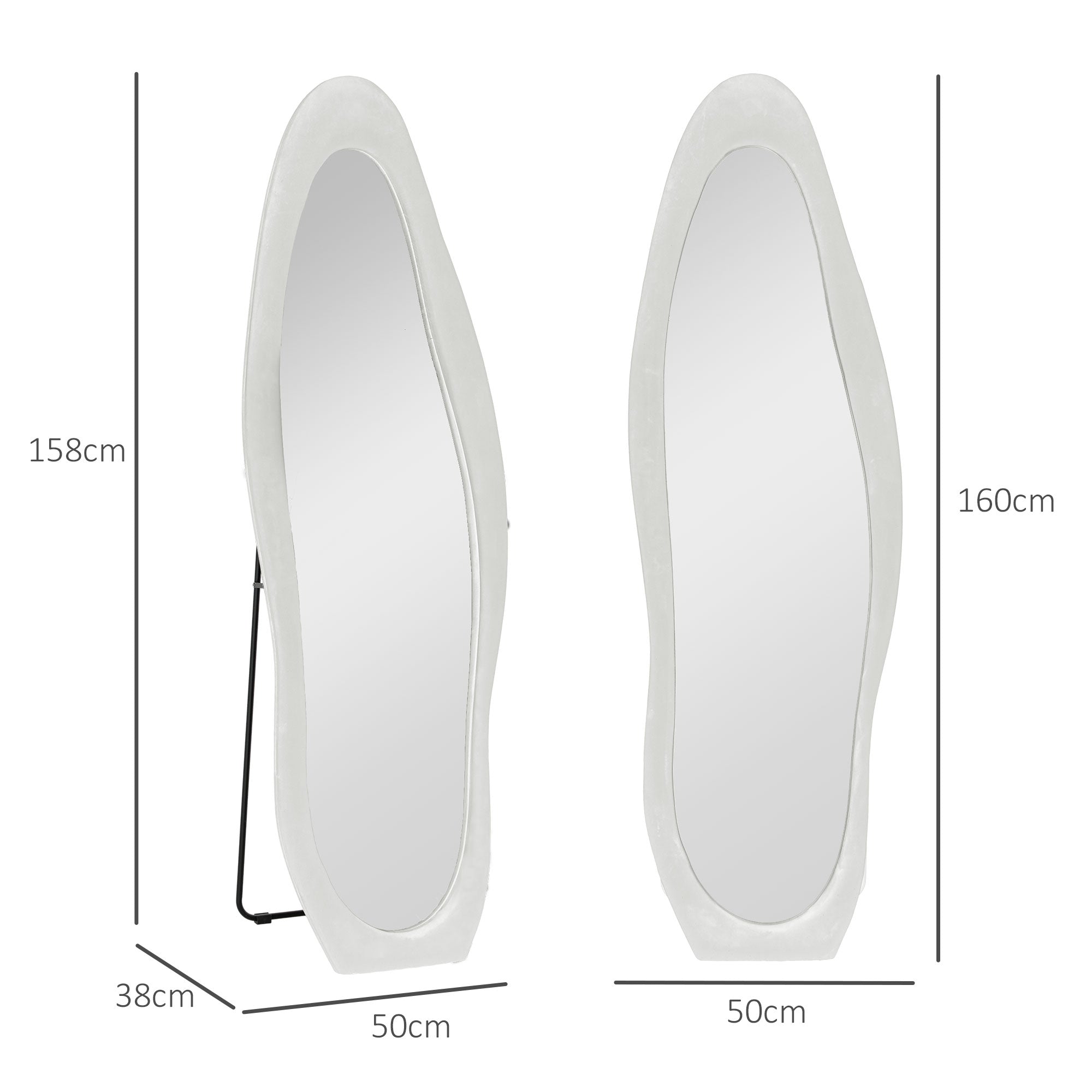HOMCOM Wavy Velvet-Feel Full Length Mirror - White - North Peak Garden Furniture