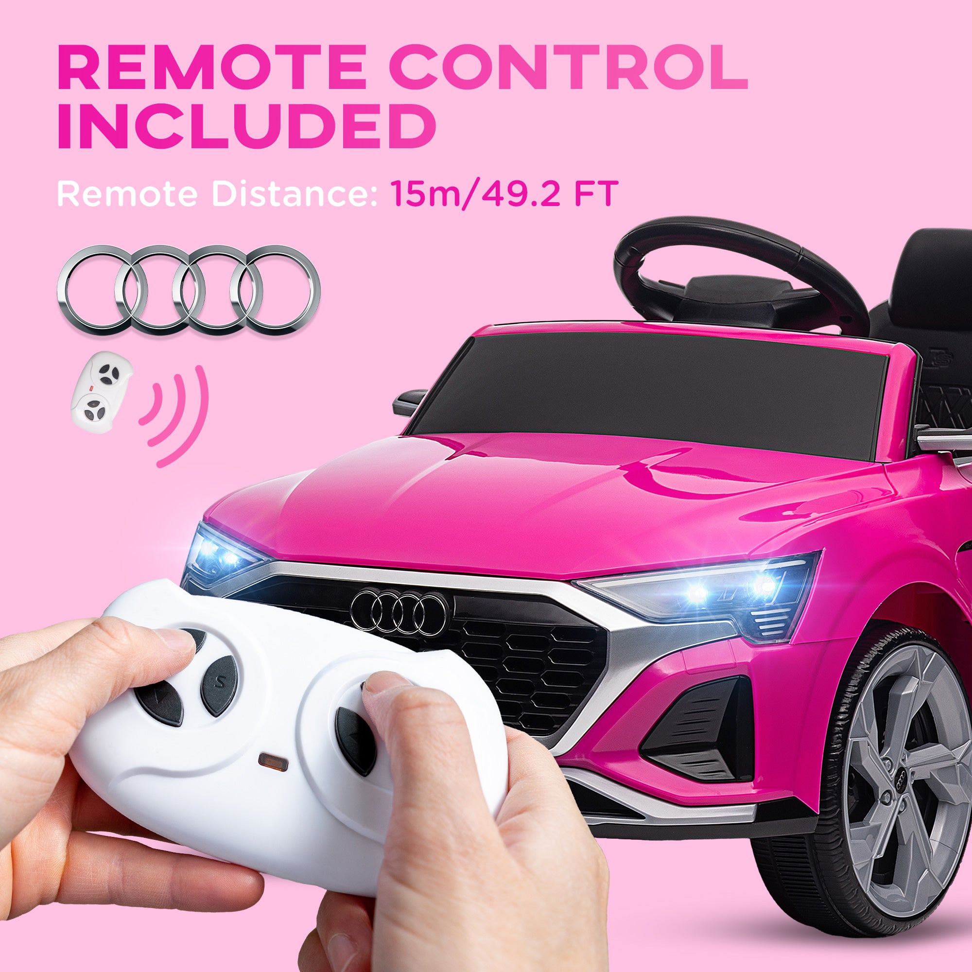 AIYAPLAY Audi Q8 e-tron Sportback Licensed 12V Ride on Car w/ Remote, 4 Spring Suspension Wheels, Headlights, Music, Horn - Pink - North Peak Garden Furniture
