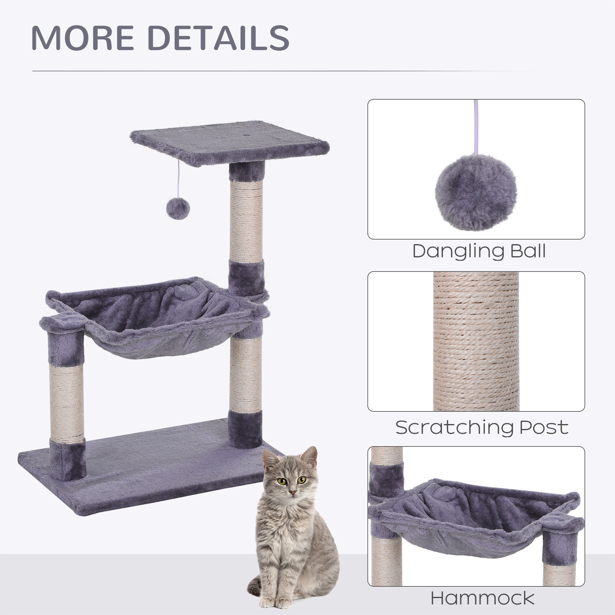 PawHut Cat Scratching Post, 2-Tier with Sisal Rope and Dangle Toy, Interactive, Beige