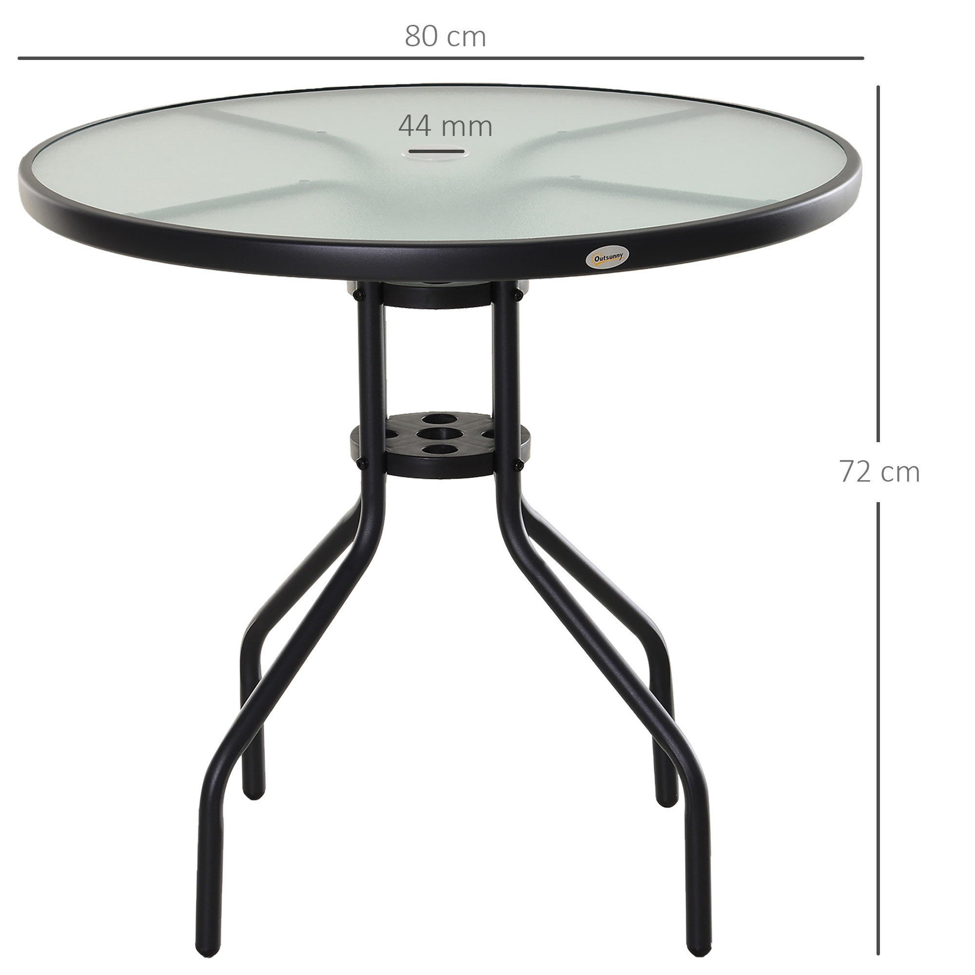 Outsunny Outdoor Dining Table, Round Coffee Table with Parasol Hole, Tempered Glass Top, Garden Side Table, 80cm Diameter