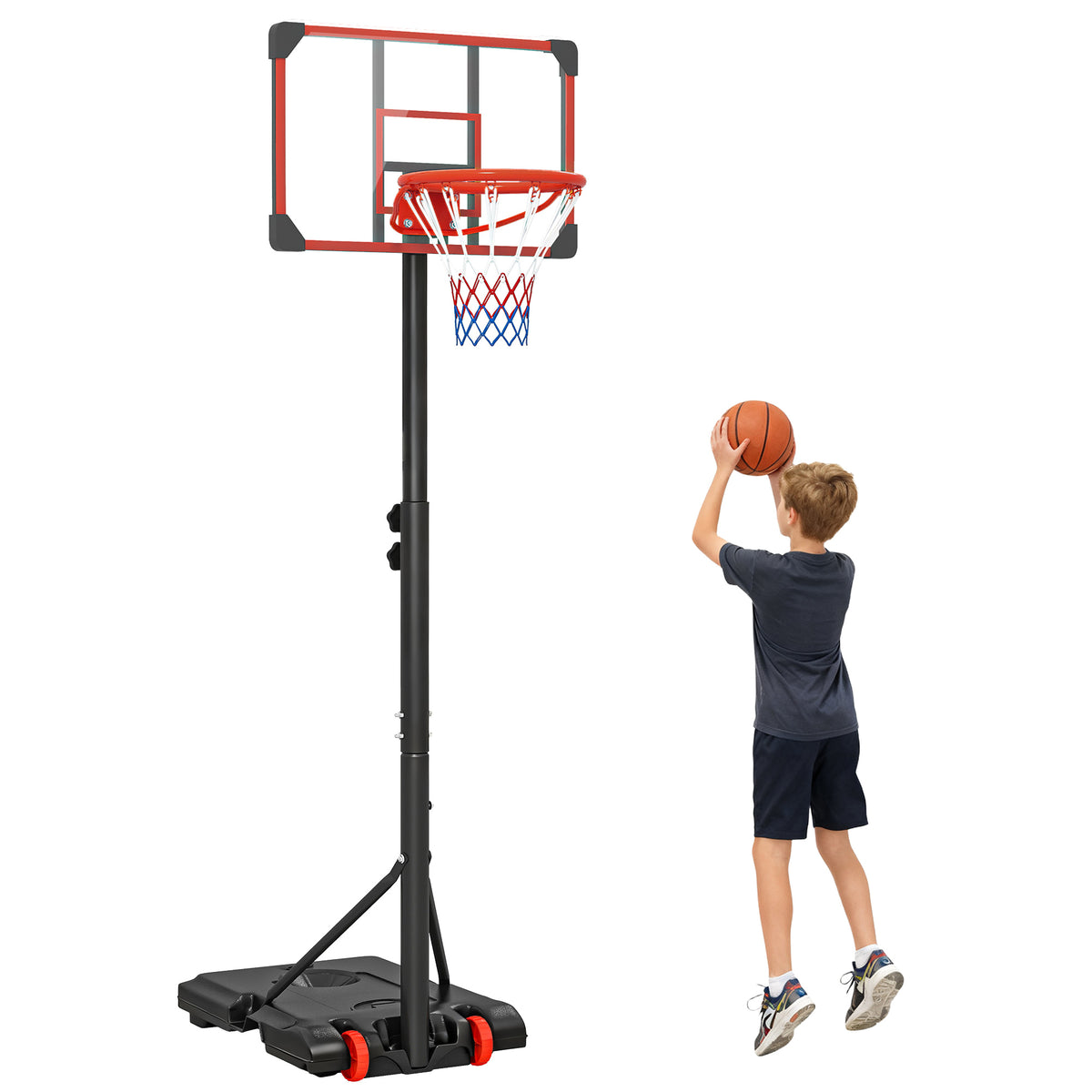 SPORTNOW Height Adjustable Basketball Hoop and Stand with Firm Backboard and Weighted Base, Portable on Wheels, Red