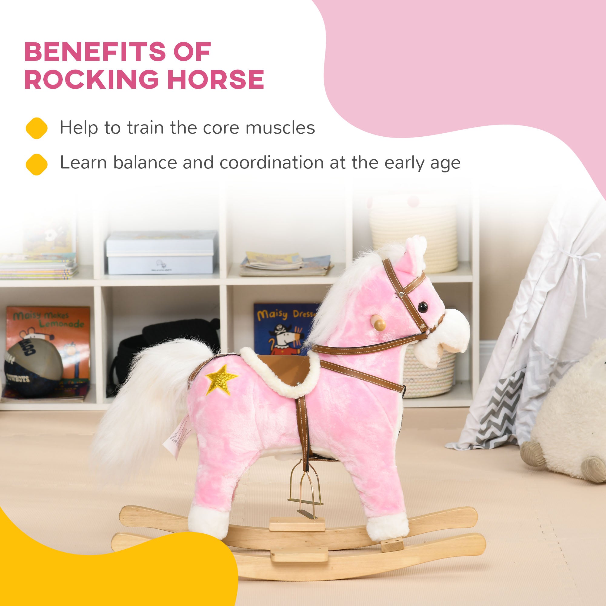 HOMCOM Wooden Rocking Horse with Music, Sound, Saddle for Ages 3-6 Years - North Peak Garden Furniture
