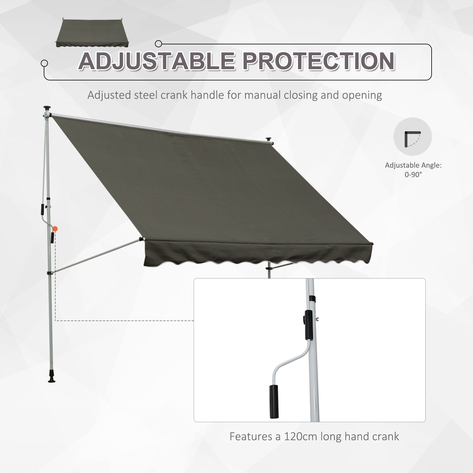 Outsunny Balcony 3 x 1.5m Manual Adjustable Awning DIY Patio Clamp Awning Canopy  Retractable Shade Shelter - Grey