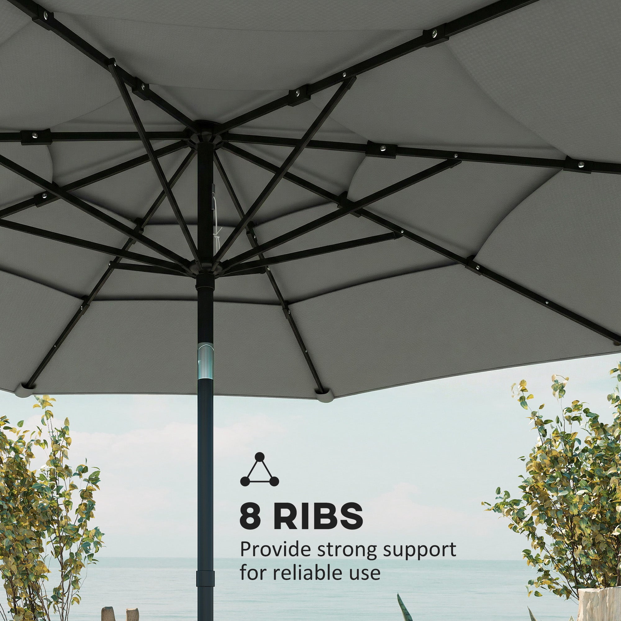 Outsunny Garden Parasol, Parasol Umbrella with 3-tier Roof, Crank Handle, Tilt Function, Polyester Canopy, Grey