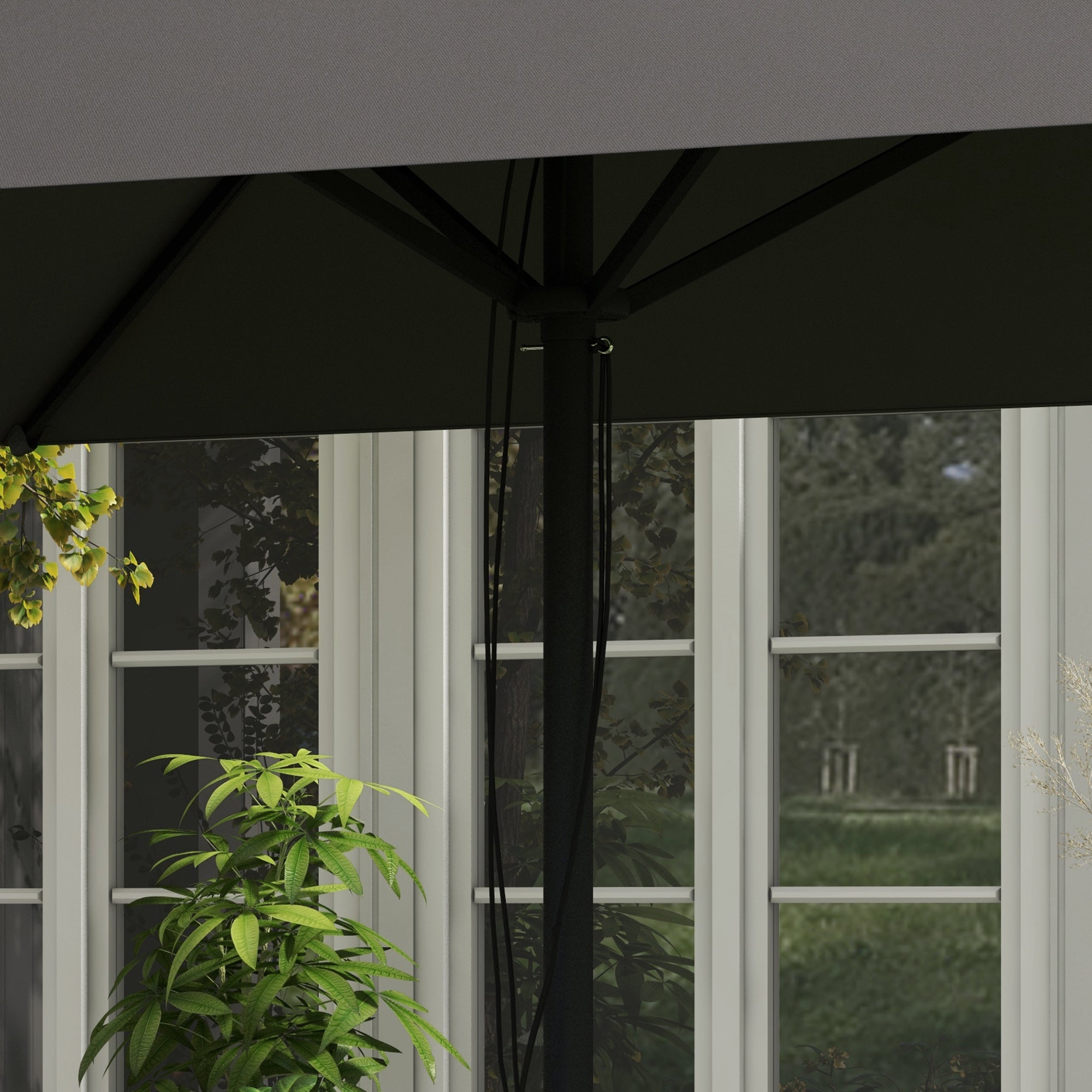 Outsunny 215cm Square Canopy Parasol, with Contrast Piping - Grey/Red - North Peak Garden Furniture