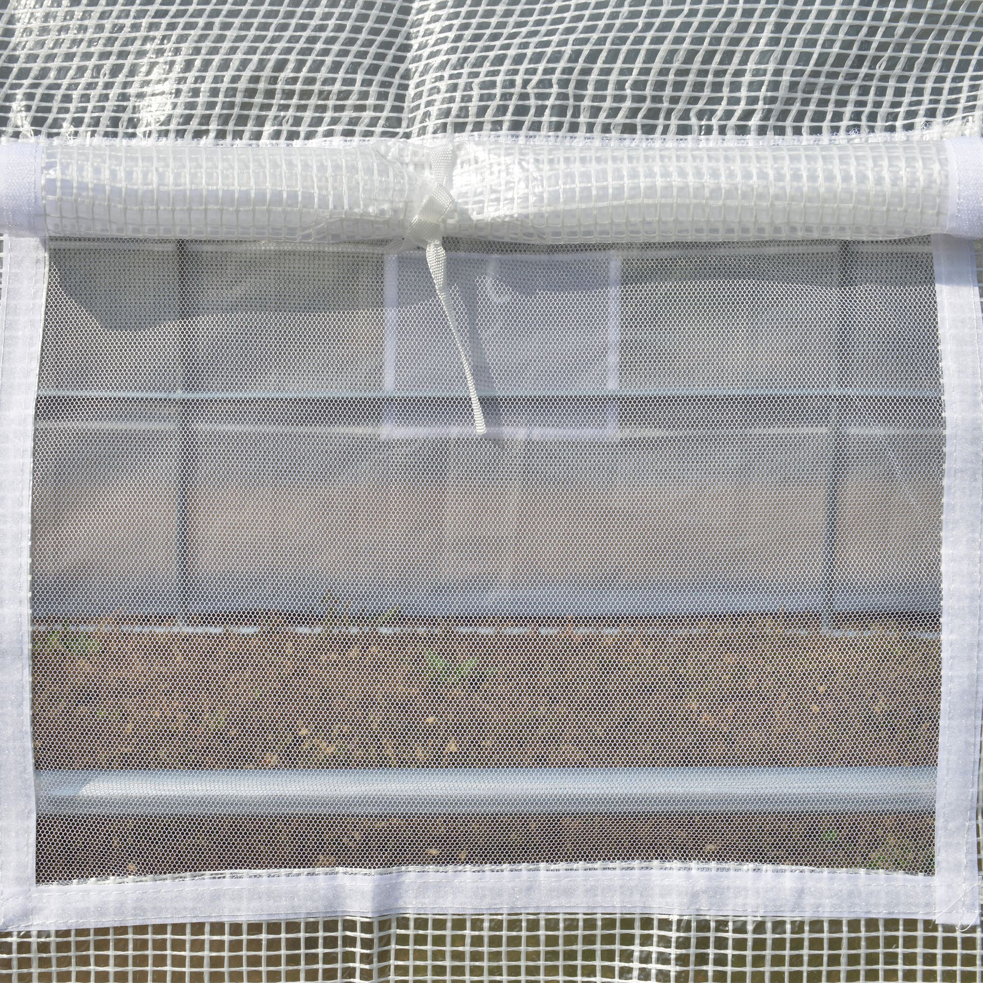 Outsunny 3 x 3 x 2 m Polytunnel Greenhouse with Roll-up Side Walls, Walk-in Grow House Tent with Steel Frame, Reinforced Cover, Zipped Door and 6 Mesh Windows for Garden, White - North Peak Garden Furniture