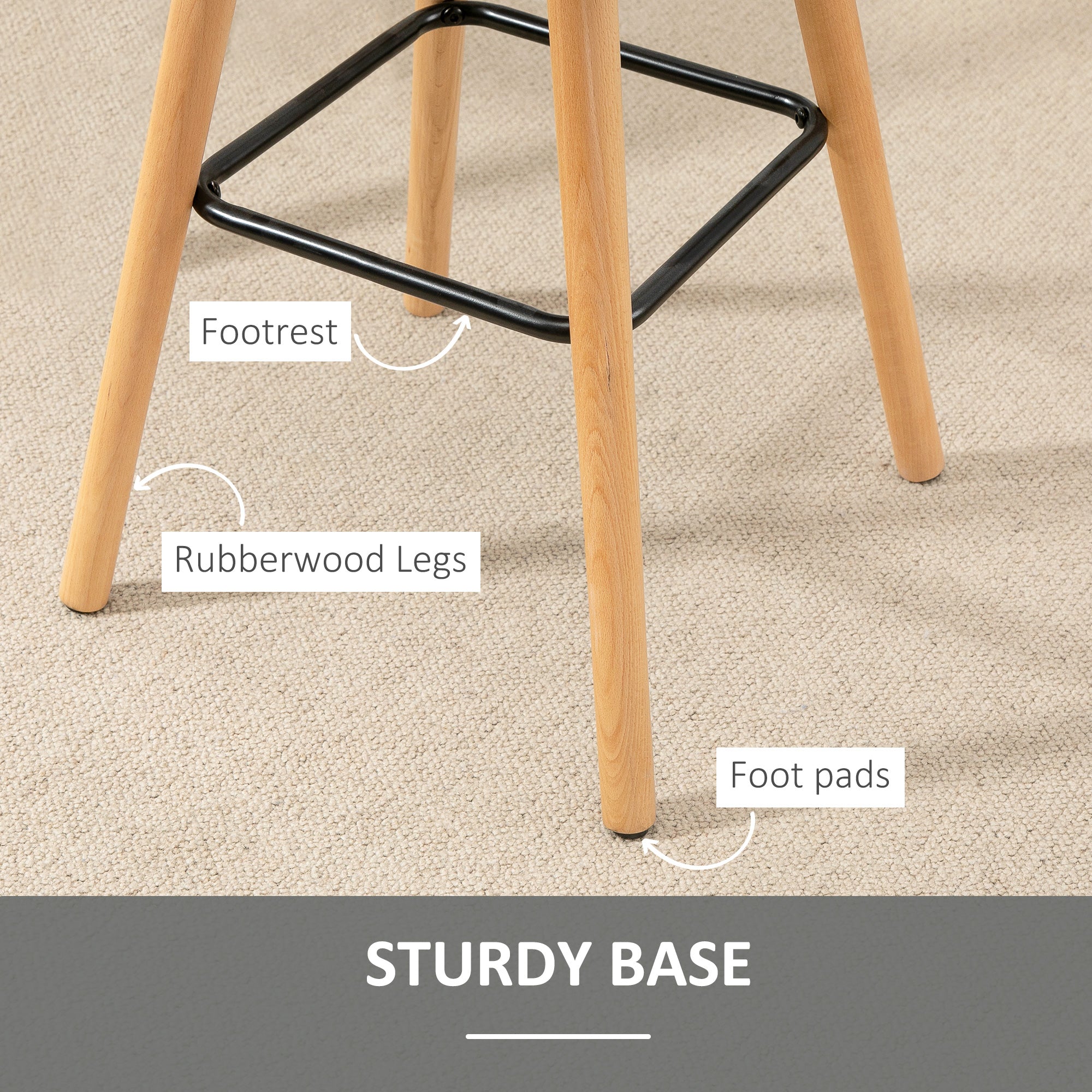 HOMCOM Bar stool Set of 2 Armless Button-Tufted Counter Height Bar Chairs with Wood Legs & Footrest, Grey - North Peak Garden Furniture
