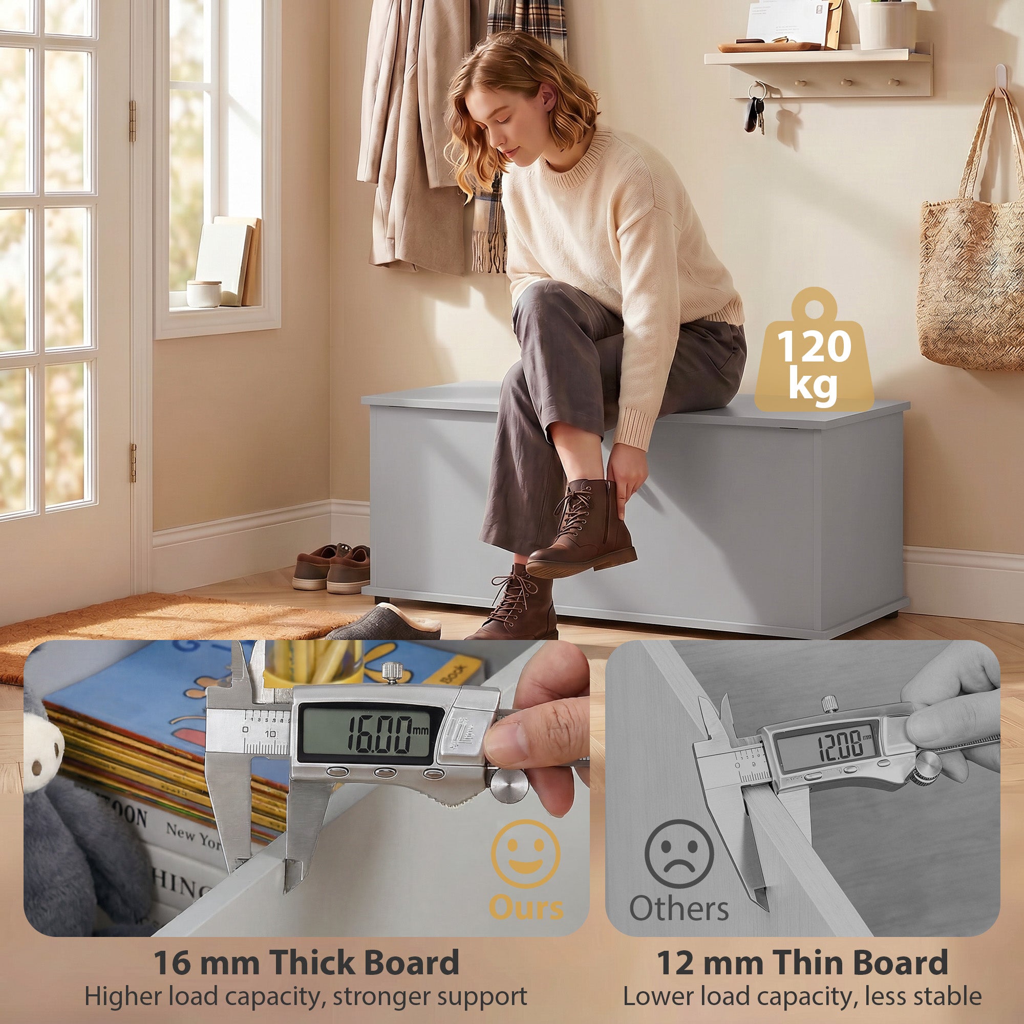 HOMCOM 113L Storage Chest, Storage Box with Flip-Top Lid and 2 Safety Hinges, Storage Trunk for Living Room, Entryway, 100 x 40 x 40 cm, Grey