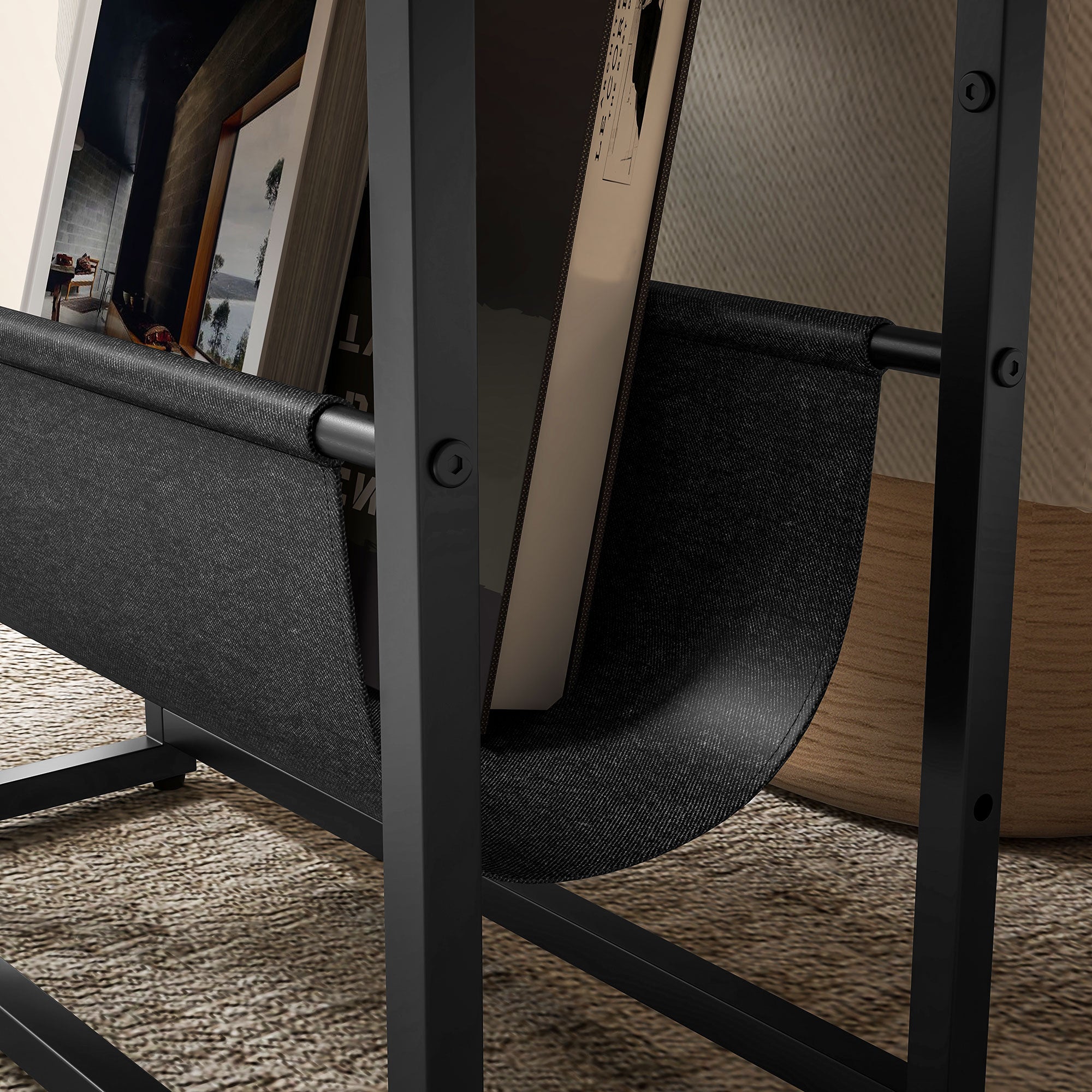 HOMCOM Narrow Side Table, End Table with 3-Tier Storage, V-Shaped Magazine Holder for Living Room, Bedroom, 43 x 18 x 56 cm, Ru