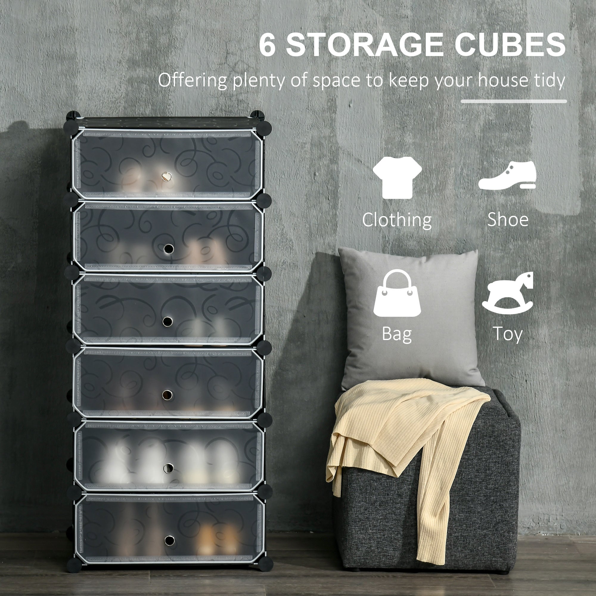HOMCOM Six Cube Modular Storage Storage Unit - Black - North Peak Garden Furniture