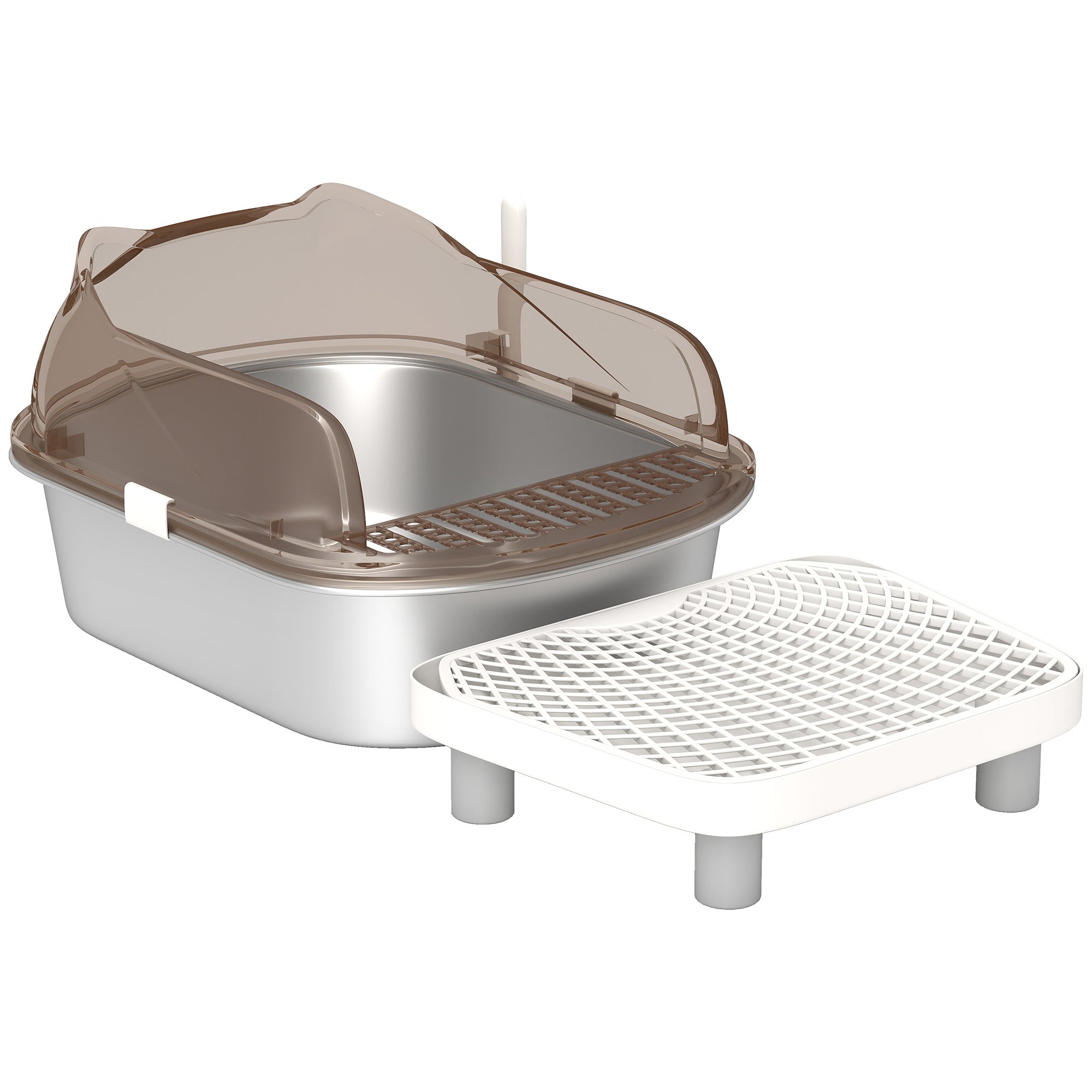 PawHut Stainless Steel Litter Box with Lid, High Wall Sided Enclosure, Pedal, Scoop, Non-Sticky, Anti-Leakage, Easy Cleaning - North Peak Garden Furniture