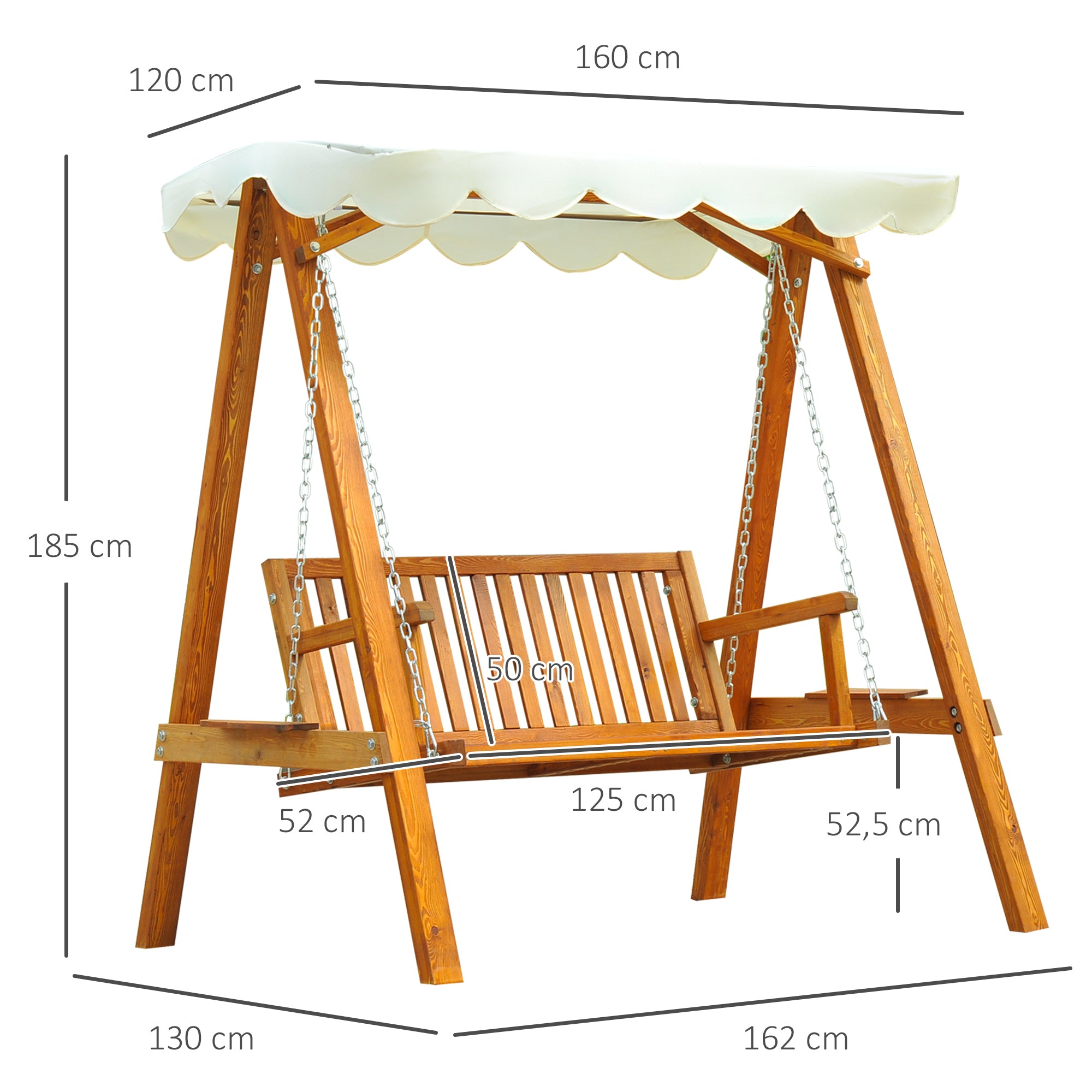 Outsunny 2 Seater Garden Swing Seat Wooden Swing Chair Outdoor Hammock Bench Furniture, Cream White