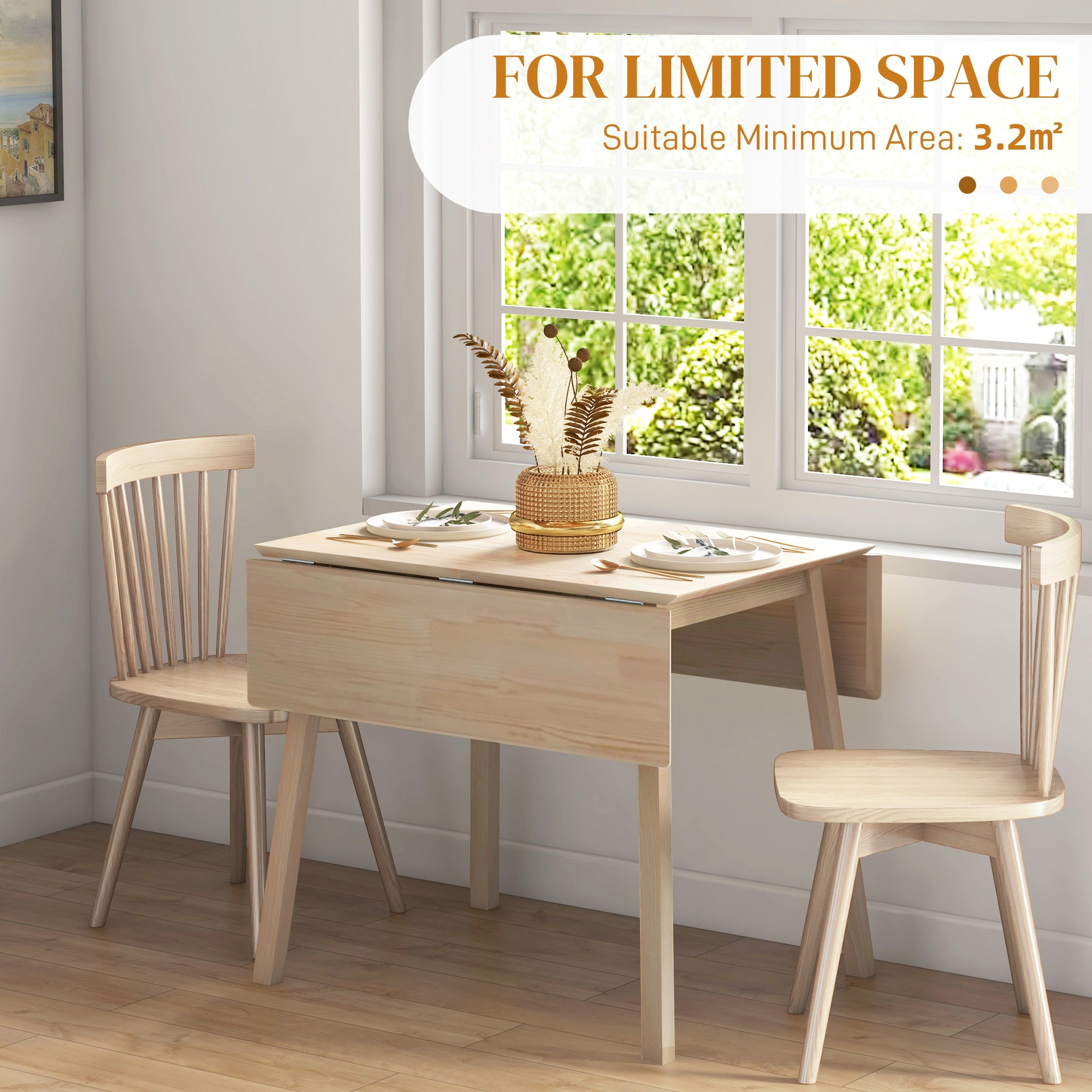 HOMCOM Wooden Four-Seater Drop Leaf Table - Natural Finish - North Peak Garden Furniture