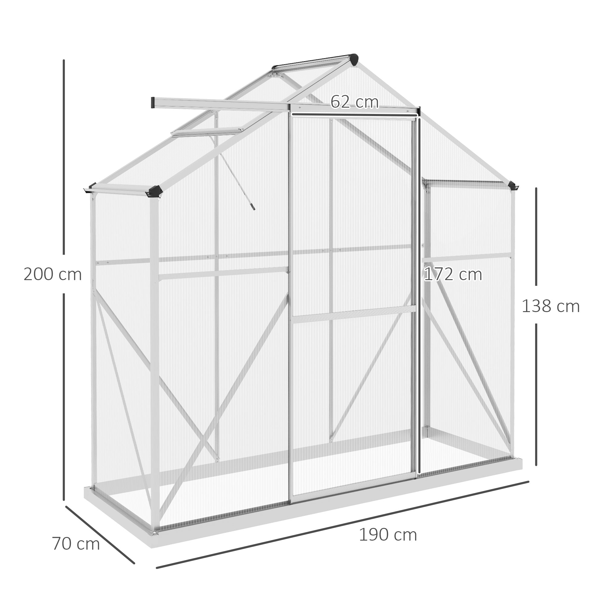 Outsunny 6 x 2.5ft Polycarbonate Greenhouse Walk-In Green House with Rain Gutter, Sliding Door, Window, Foundation, Silver - North Peak Garden Furniture