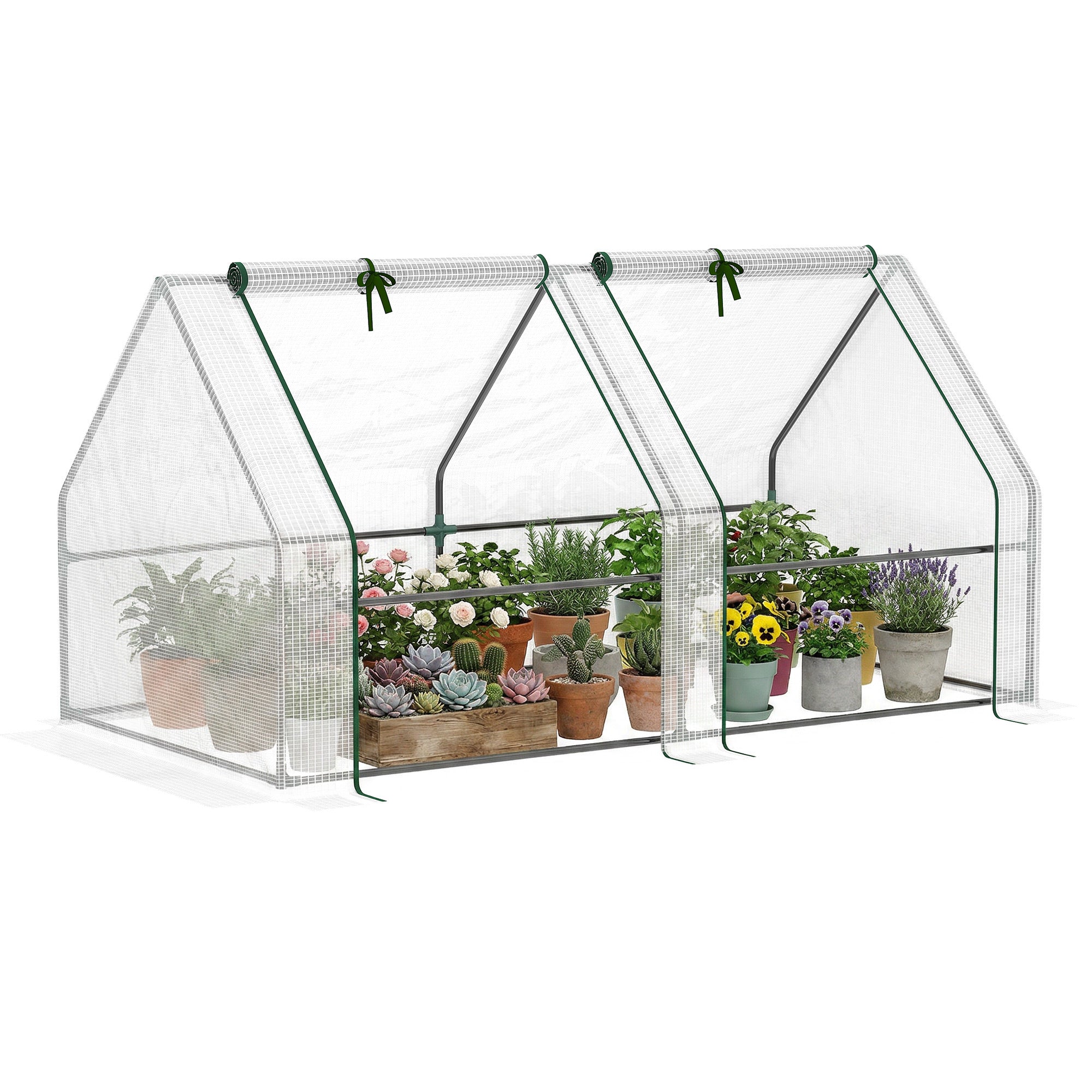 Outsunny Mini Small Greenhouse with Steel Frame & PE Cover & Zipped Window Poly tunnel Steeple for Plants Vegetables, 180 x 90 x 90 cm, White