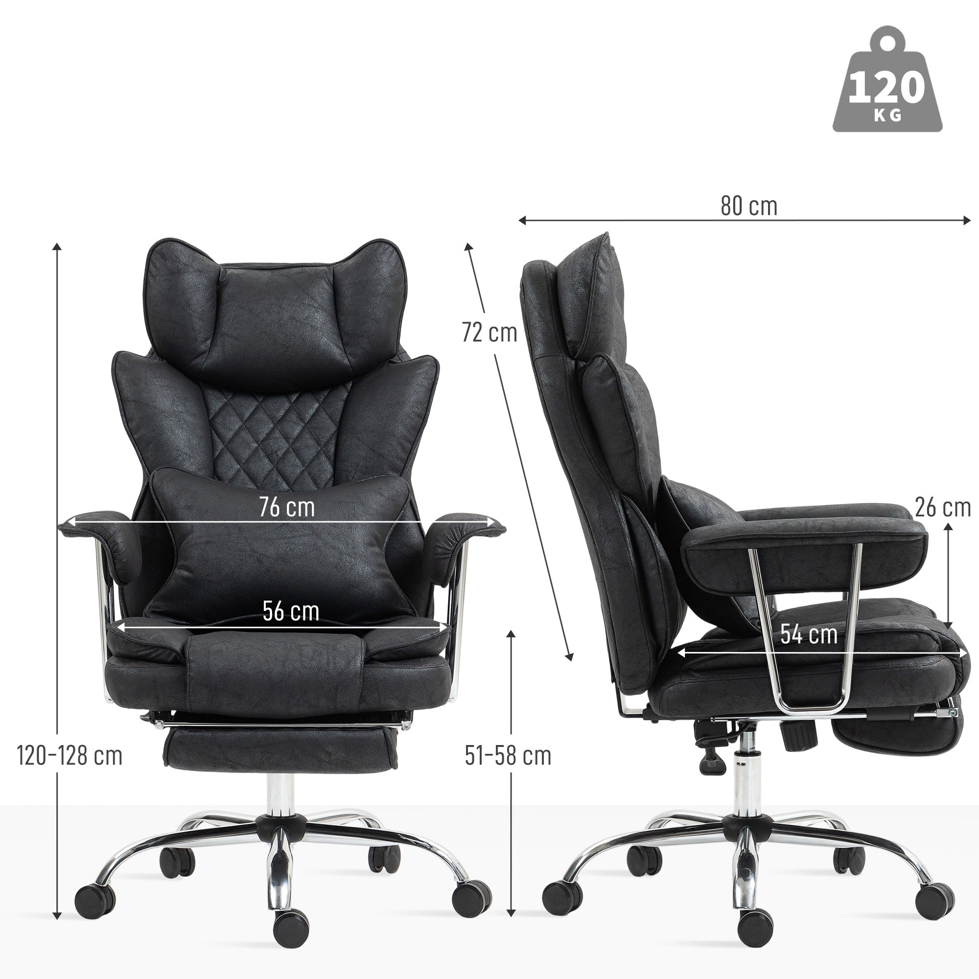 HOMCOM Leathaire Reclining Office Chair with Lumbar Support Pillow - Black - North Peak Garden Furniture