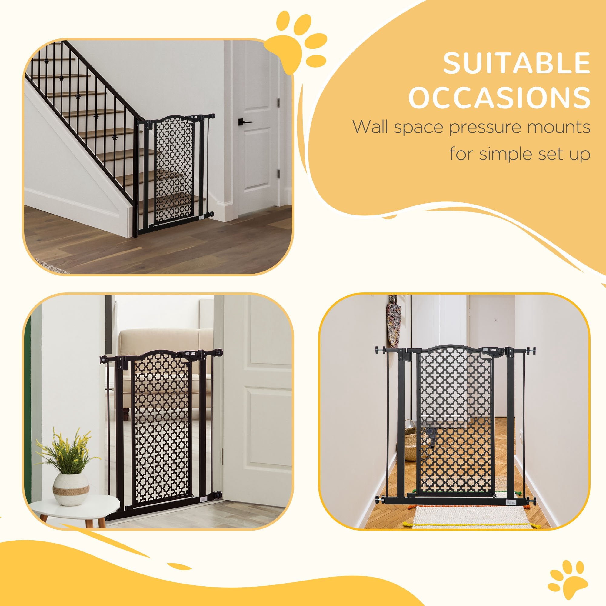 PawHut 74-80 cm Pressure Fit Safety Gate for Doorways and Staircases, Dog Gate, Pet Barrier for Hallways with Auto Close, Double Locking - North Peak Garden Furniture