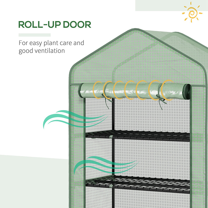 Outsunny 5 Tier Widened Mini Greenhouse with Reinforced PE Cover, Portable Indoor Outdoor Green House with Roll-up Door and Wire Shelves, 193H x 90W x 49Dcm, Green - North Peak Garden Furniture