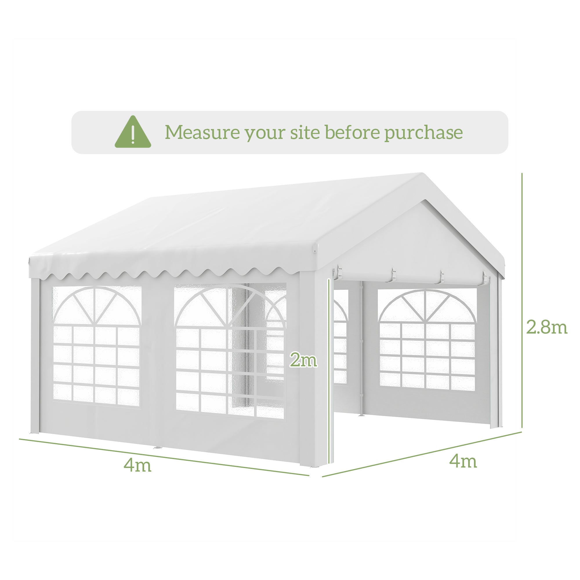 Outsunny 4m x 4 m Garden Gazebo Portable Carport Shelter with Removable Sidewalls & Double Doors, Heavy Duty Party Tent Car Canopy - North Peak Garden Furniture