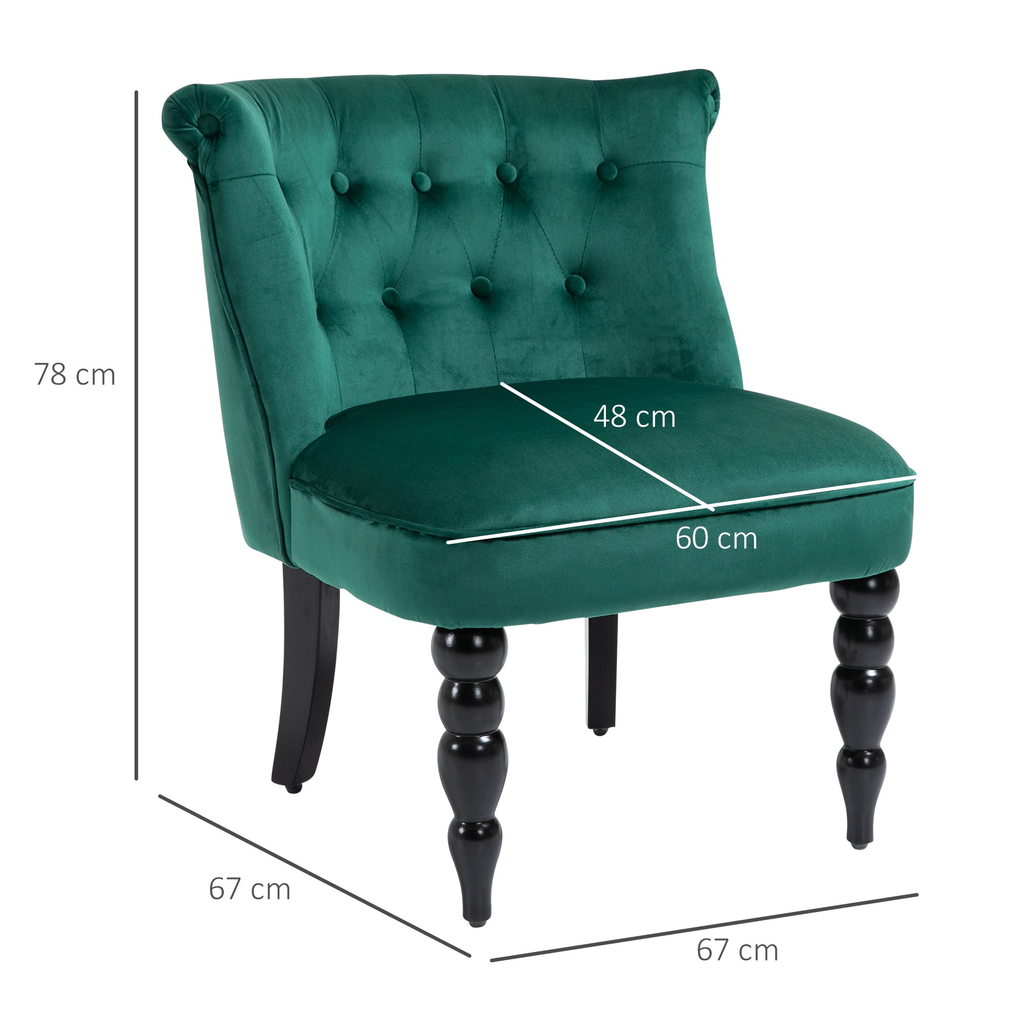 HOMCOM Velvet-Feel Wingback Accent Chair, with Wooden Legs - Green