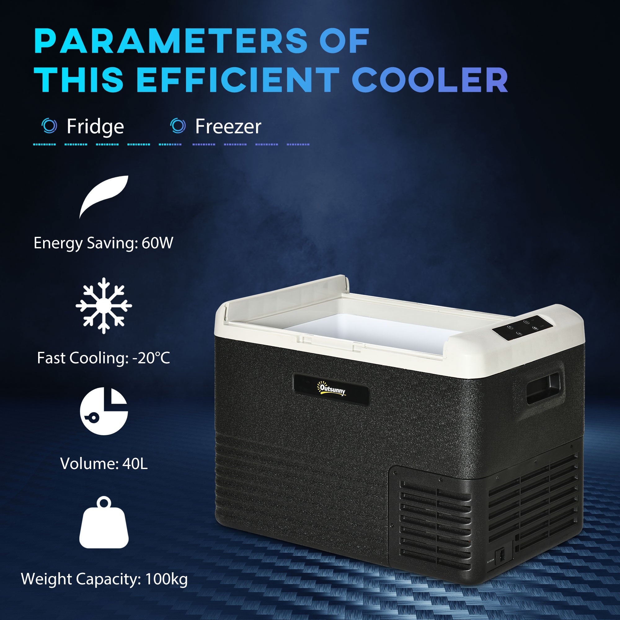 Outsunny 40L Car Refrigerator, Portable Compressor Car Fridge Freezer, Electric Cooler Box with 12/24V DC and 110-240V AC for Camping, Driving, Picnic, Down to -20℃ - North Peak Garden Furniture