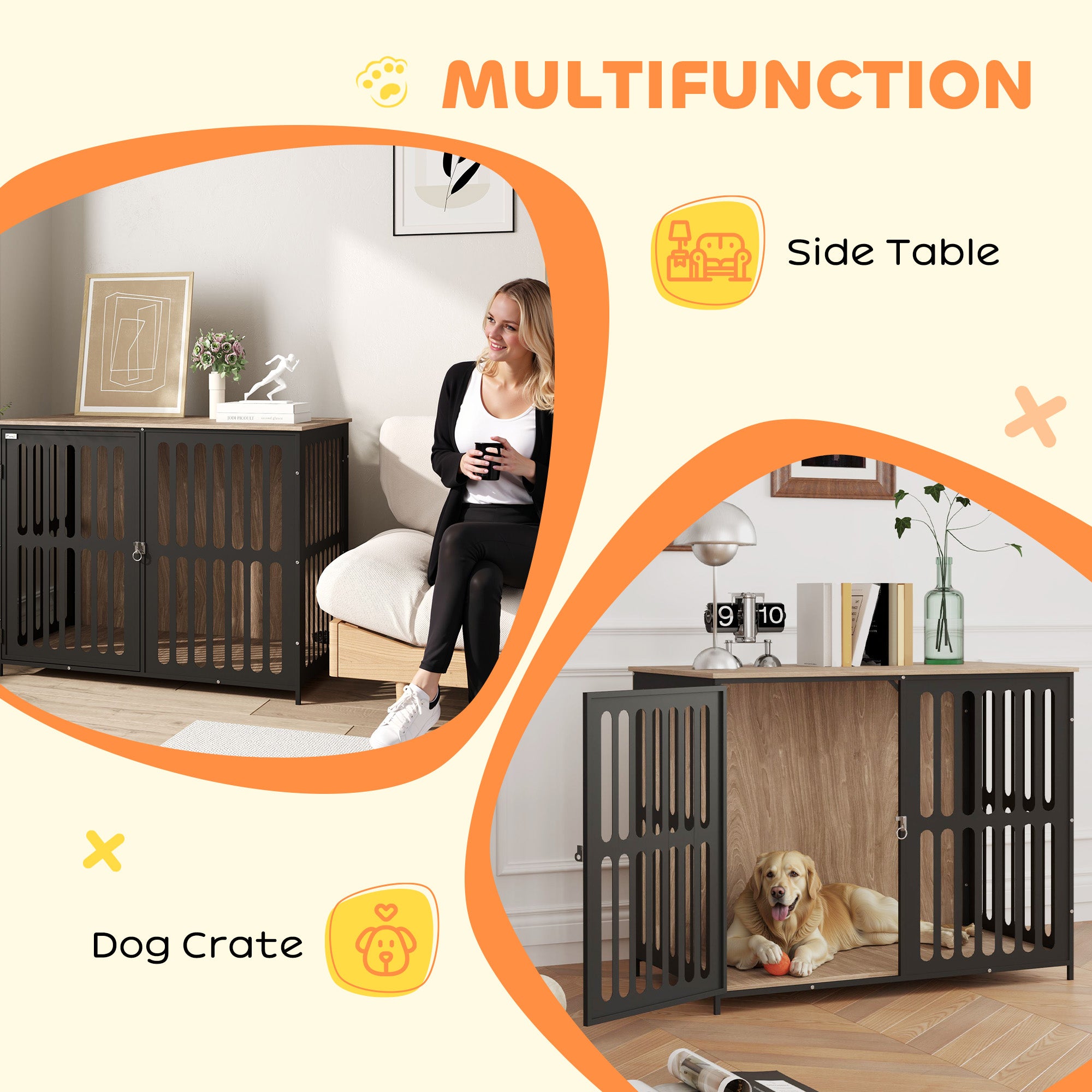 PawHut Dog Crate Furniture with Anti-Chew Resistant Mesh, Anti-Escape Single Door, for Large Dogs, 100 x 60 x 81.5 cm - North Peak Garden Furniture