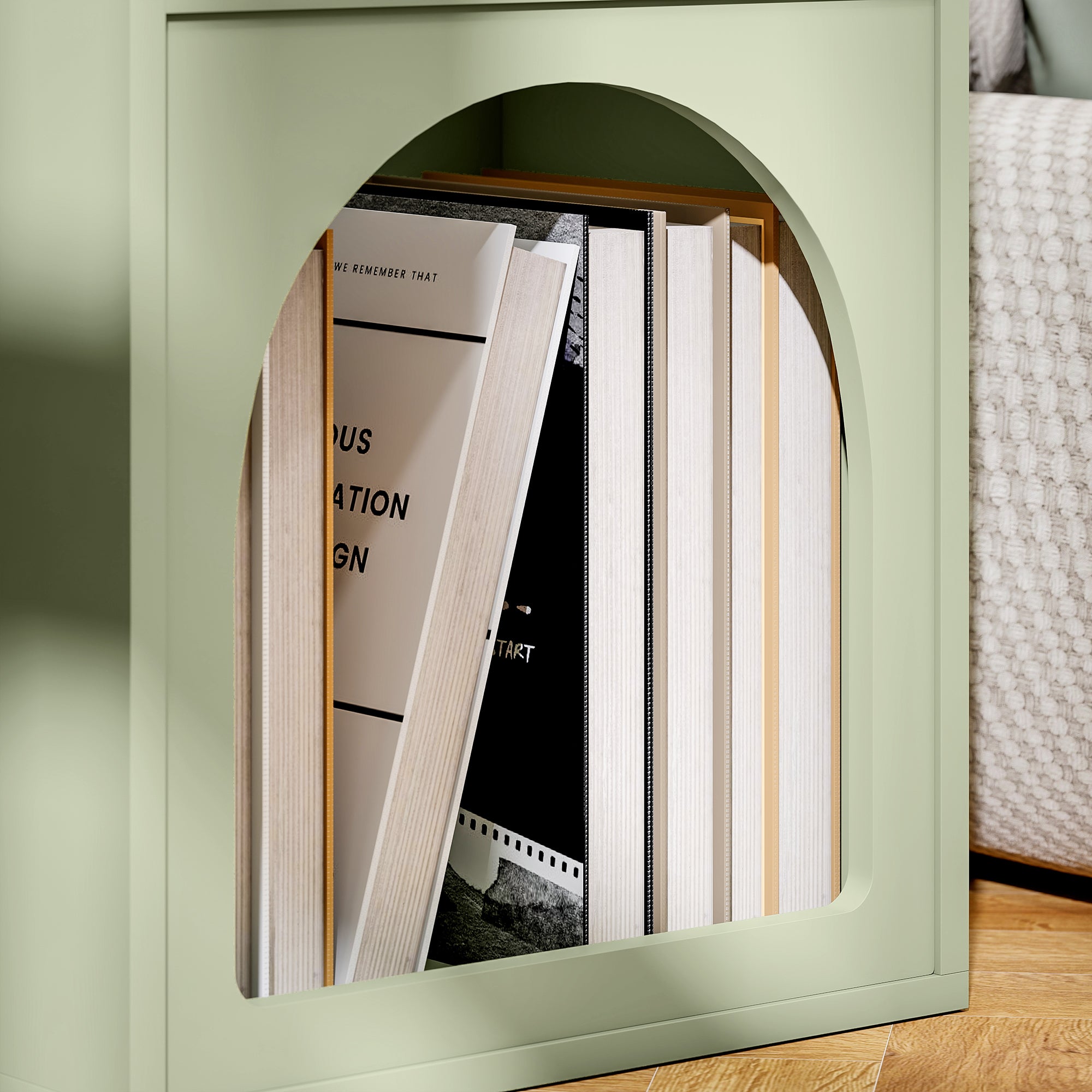 HOMCOM Bedside Table with 2 Open Compartments - Light Green