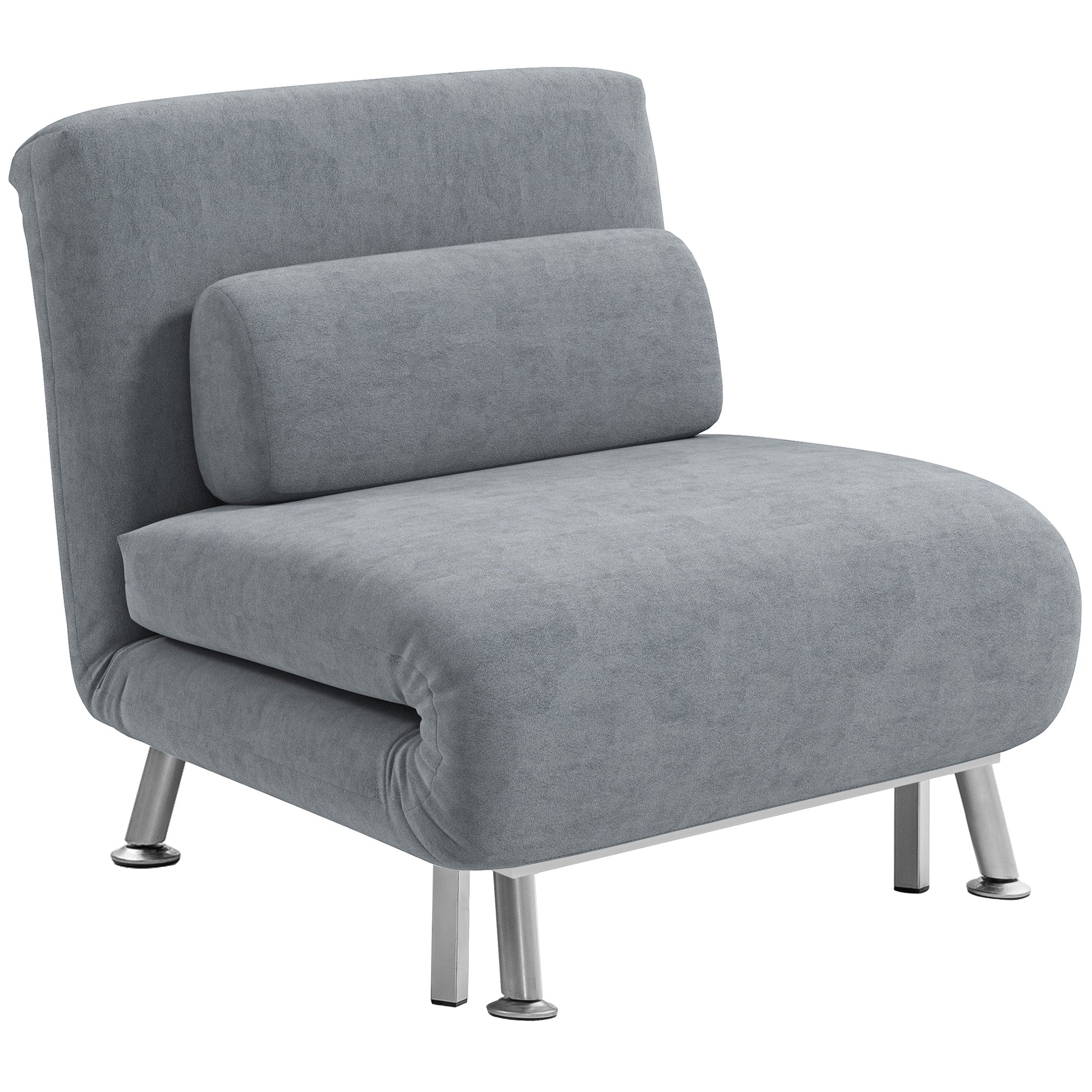 HOMCOM Single Velvet-Feel Sleeper Chair - Grey - North Peak Garden Furniture