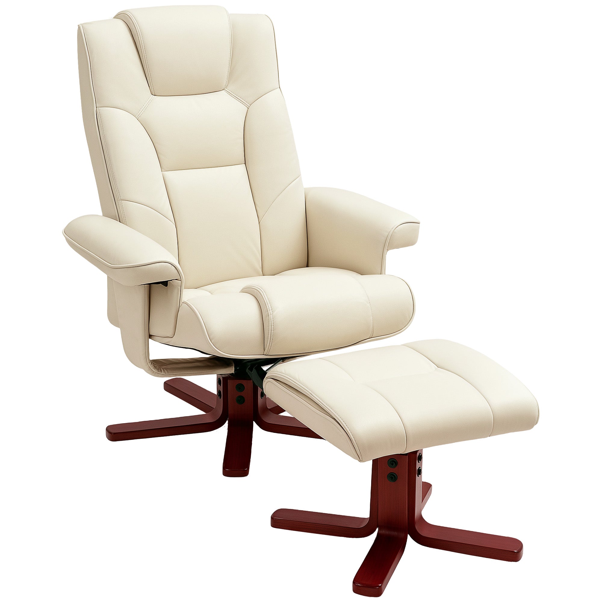 HOMCOM Faux Leather Manual Recliner and Footstool Set - Cream White