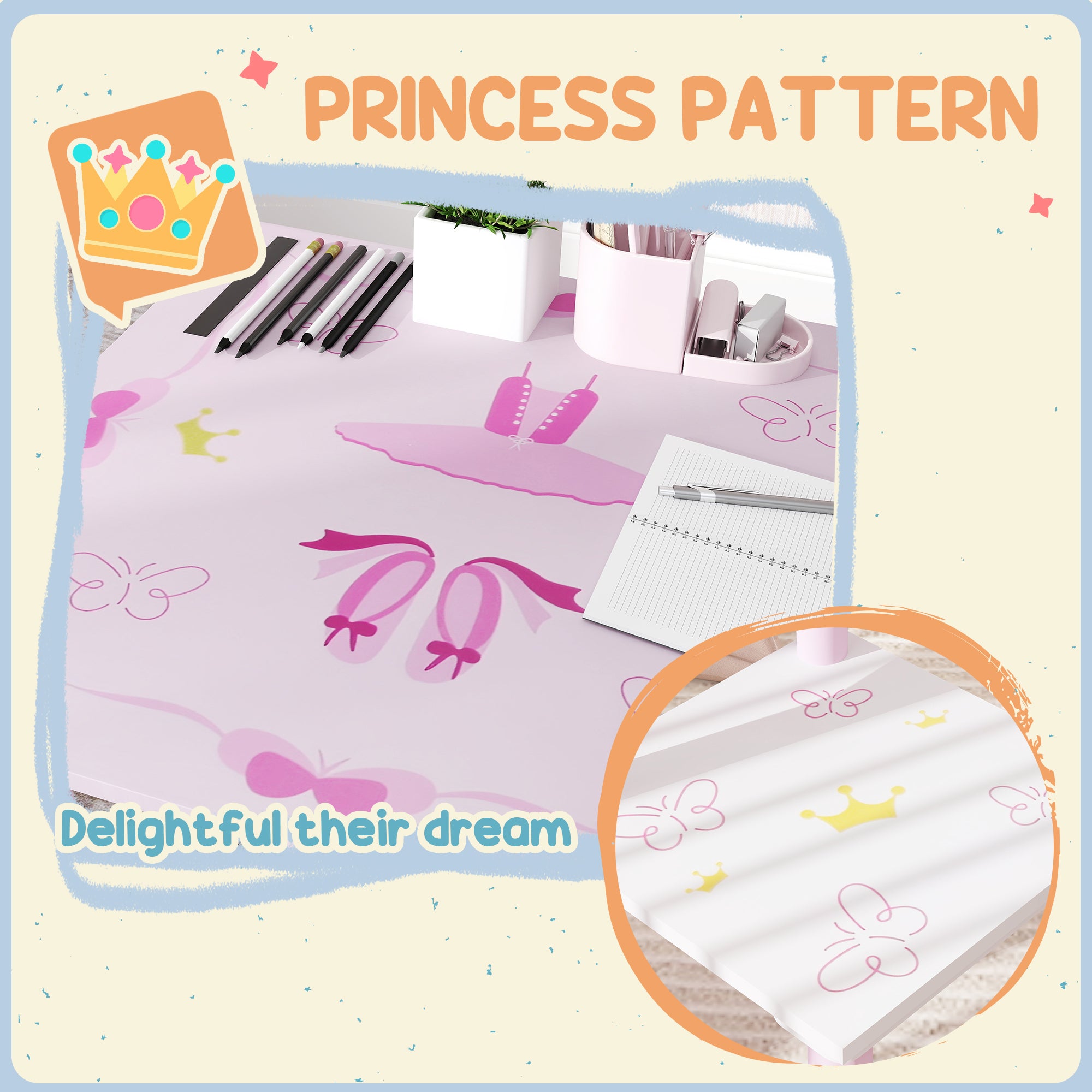 AIYAPLAY Princess Design Kids Table and Chairs Set for Activity, Art, Drawing, Toddler Table and Chairs Set for Playroom, Nursery