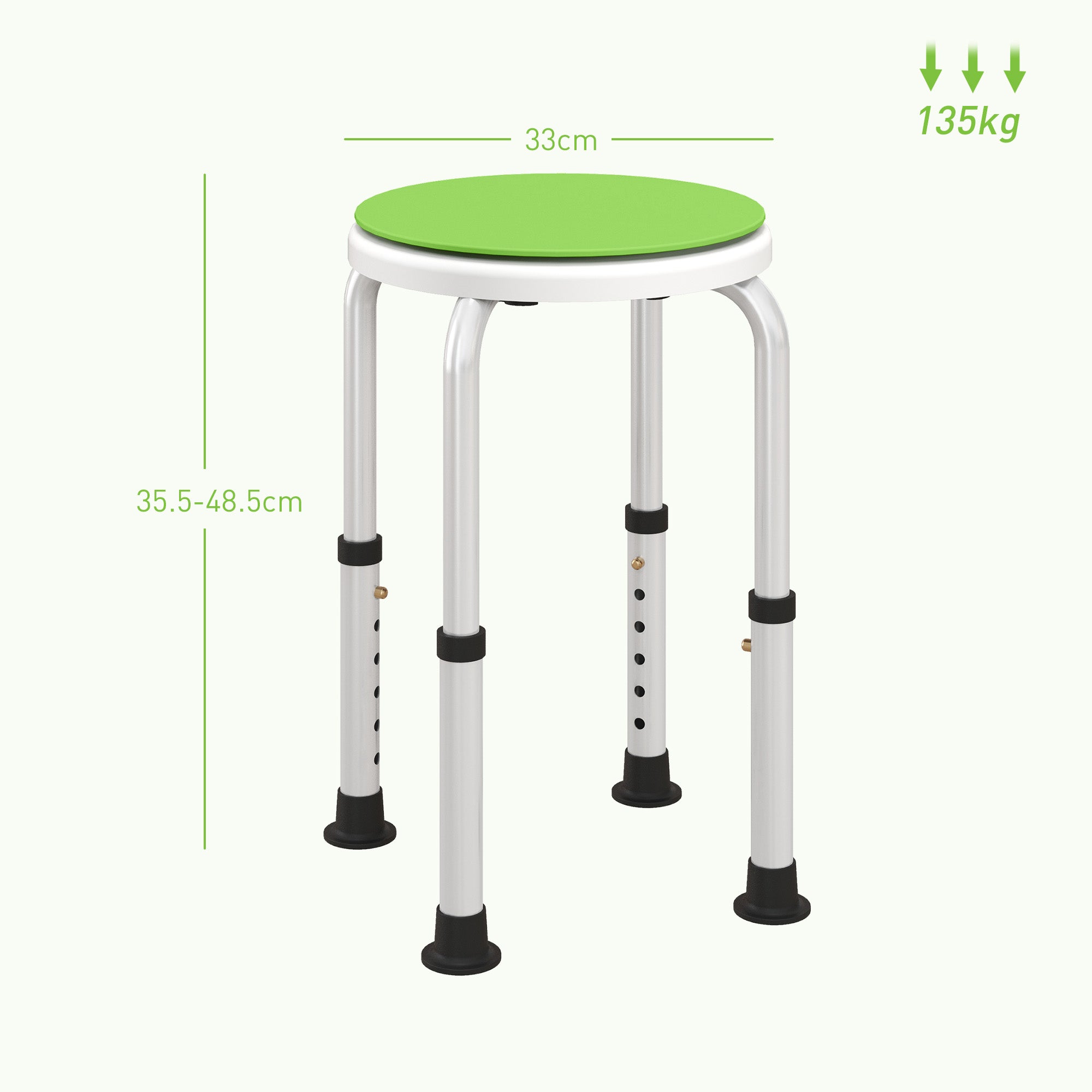 HOMCOM 360° Swivel Shower Chair, Height Adjustable Aluminium Shower Stool with Non-Slip Feet for Disabled, Elderly, Green - North Peak Garden Furniture