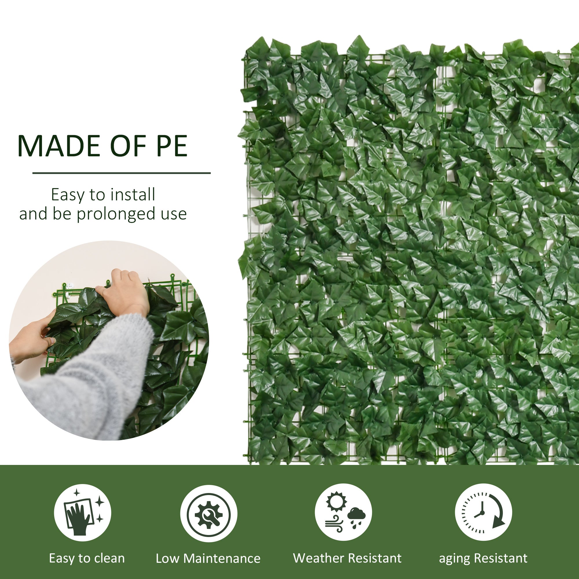 Outsunny 1-Piece Artificial Leaf Hedge Screen Privacy Fence Panel for Garden Outdoor Indoor Decor, Dark Green, 3M x 1M - North Peak Garden Furniture