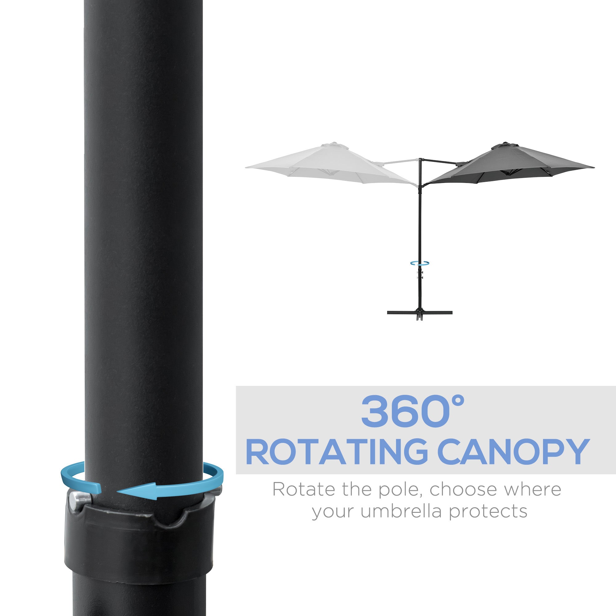 Outsunny 2.5M Garden Cantilever Parasol with 360° Rotation, Offset Roma Patio Umbrella Hanging Sun Shade Canopy Shelter with Cross Base, Dark Grey - North Peak Garden Furniture