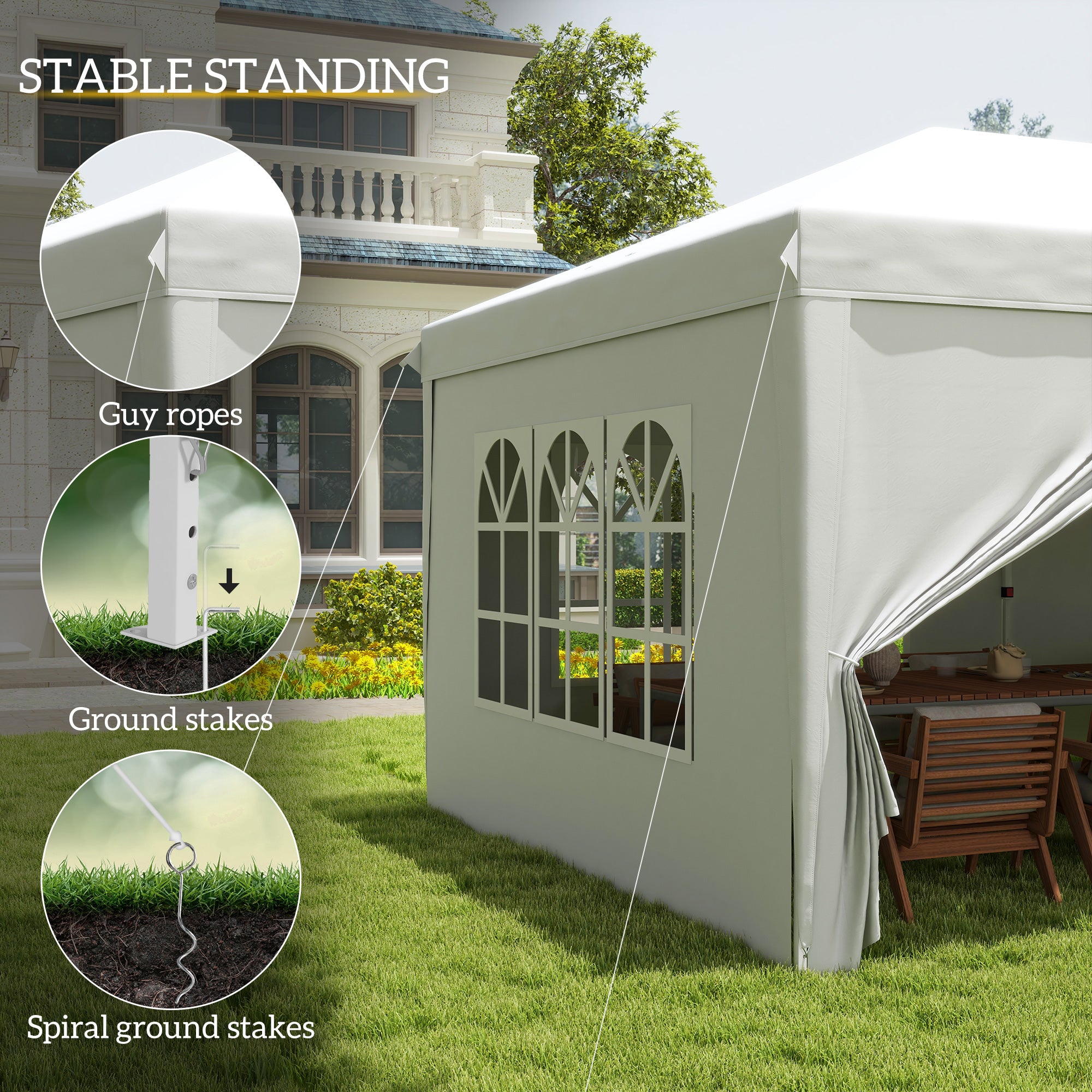 Outsunny 3 x 6 m Pop Up Gazebo with Sides and Windows, Height Adjustable Party Tent with Storage Bag for Garden, Camping, Event, White - North Peak Garden Furniture
