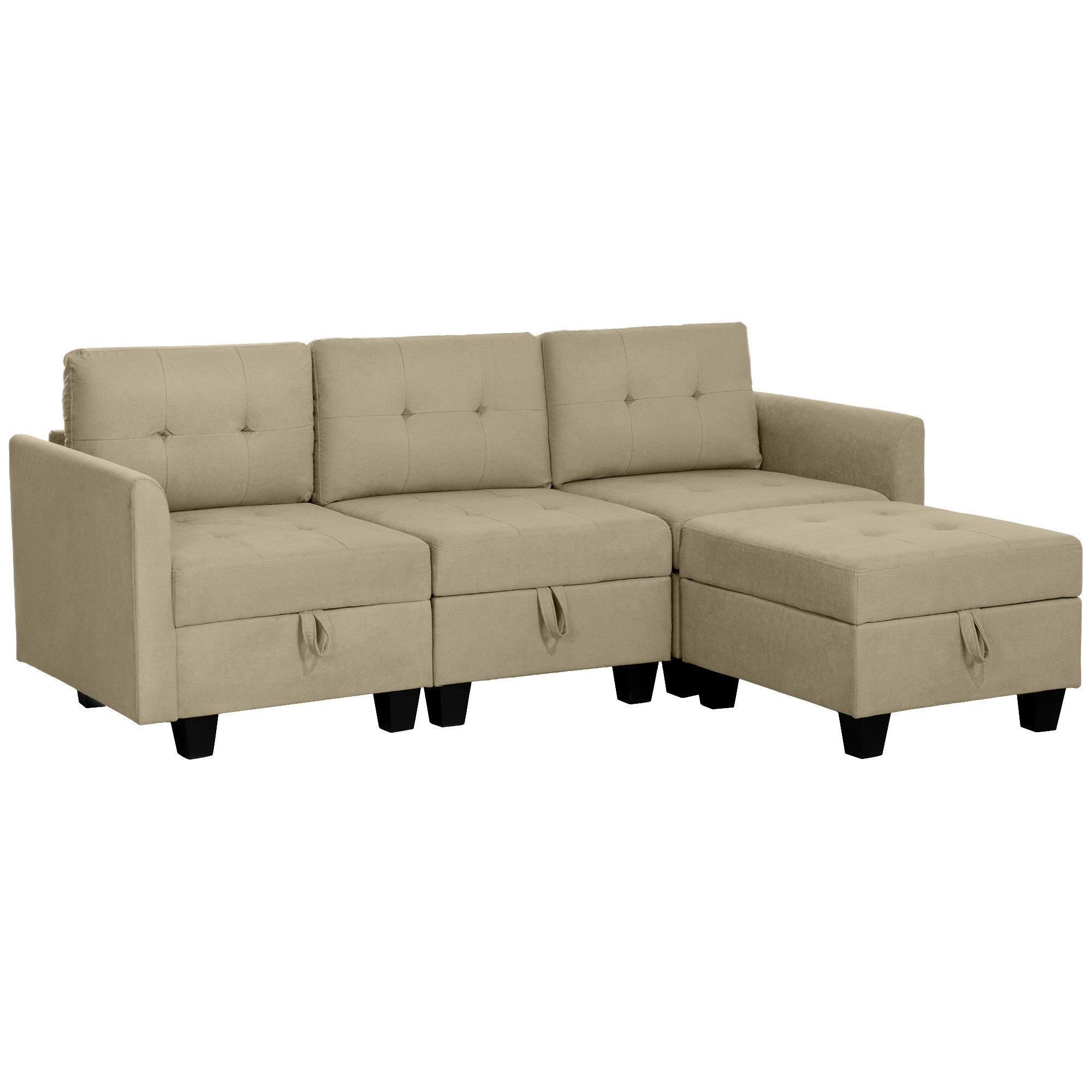 HOMCOM 'L' Shape Modular Sofa, with Storage - Light Brown - North Peak Garden Furniture